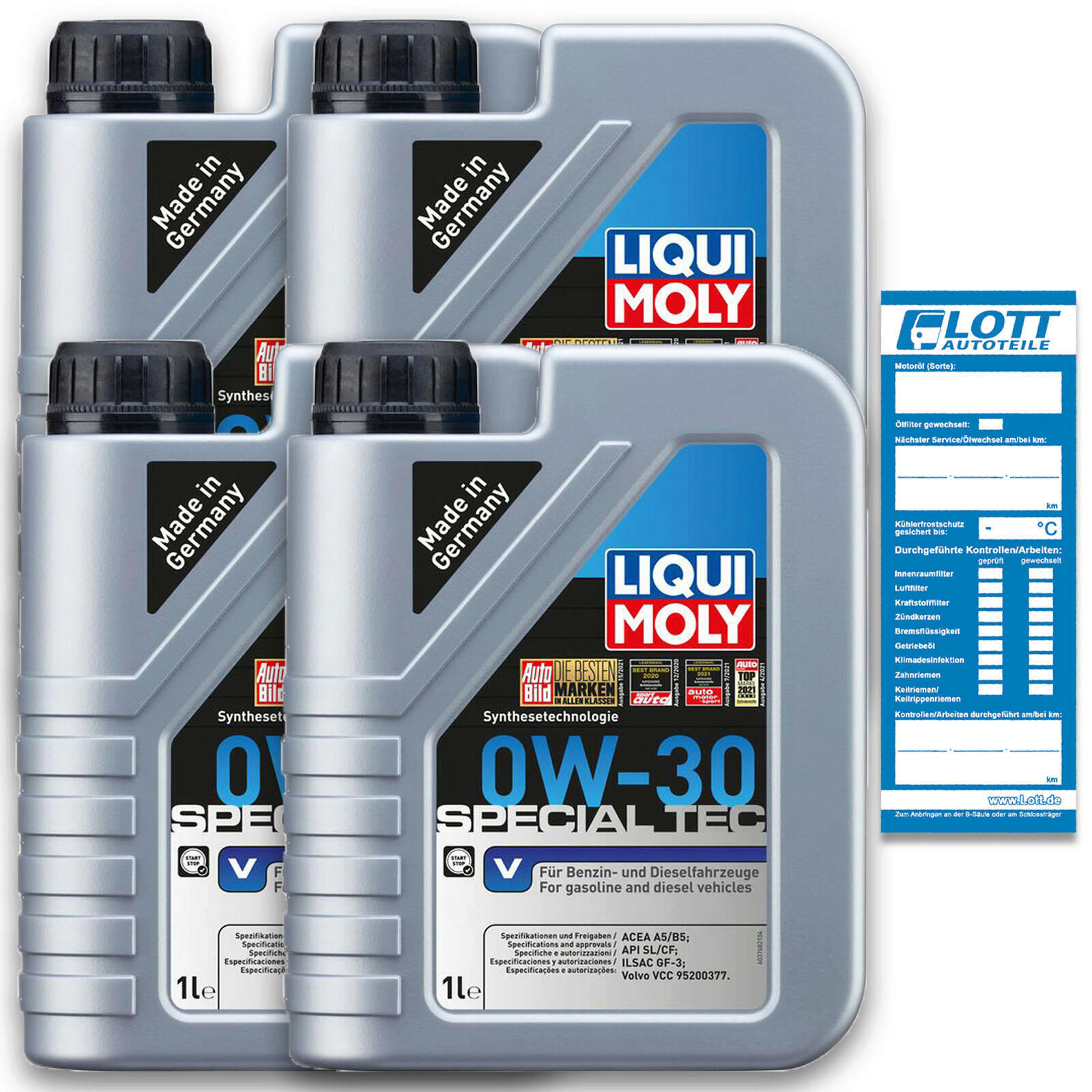 4x 1 Liter Liqui Moly Motorenöl Motoröl Special Tec V 0W-30 4 L Oil...