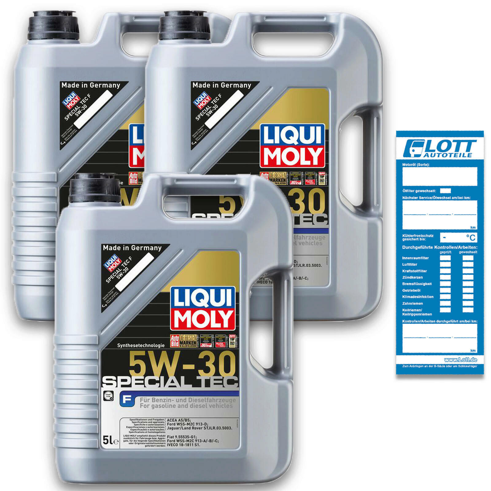 3x 5 Liter Liqui Moly Motorenöl Motoröl Special Tec F 5W-30 15L Oil...