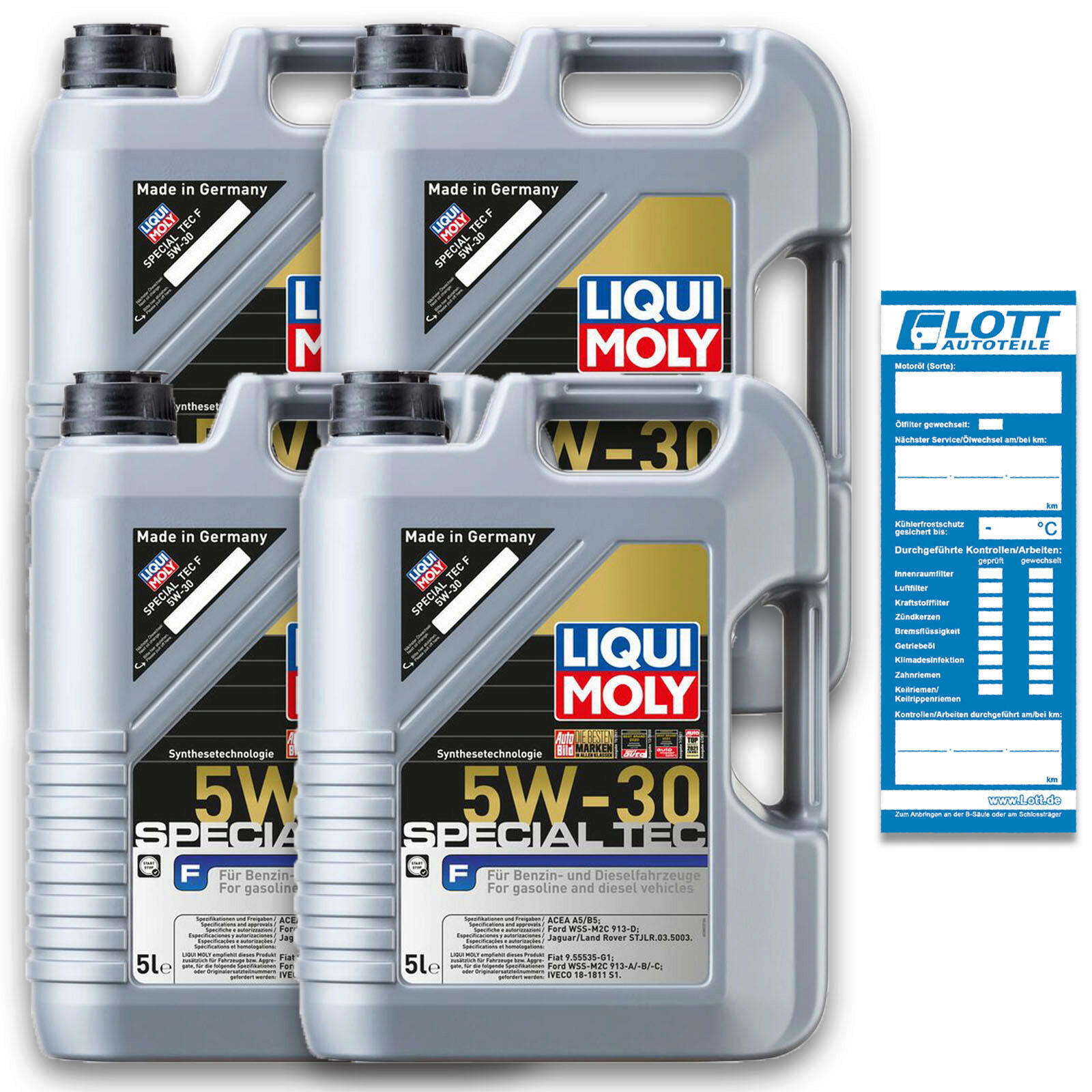 4x 5 Liter Liqui Moly Motorenöl Motoröl Special Tec F 5W-30 20L Oil...