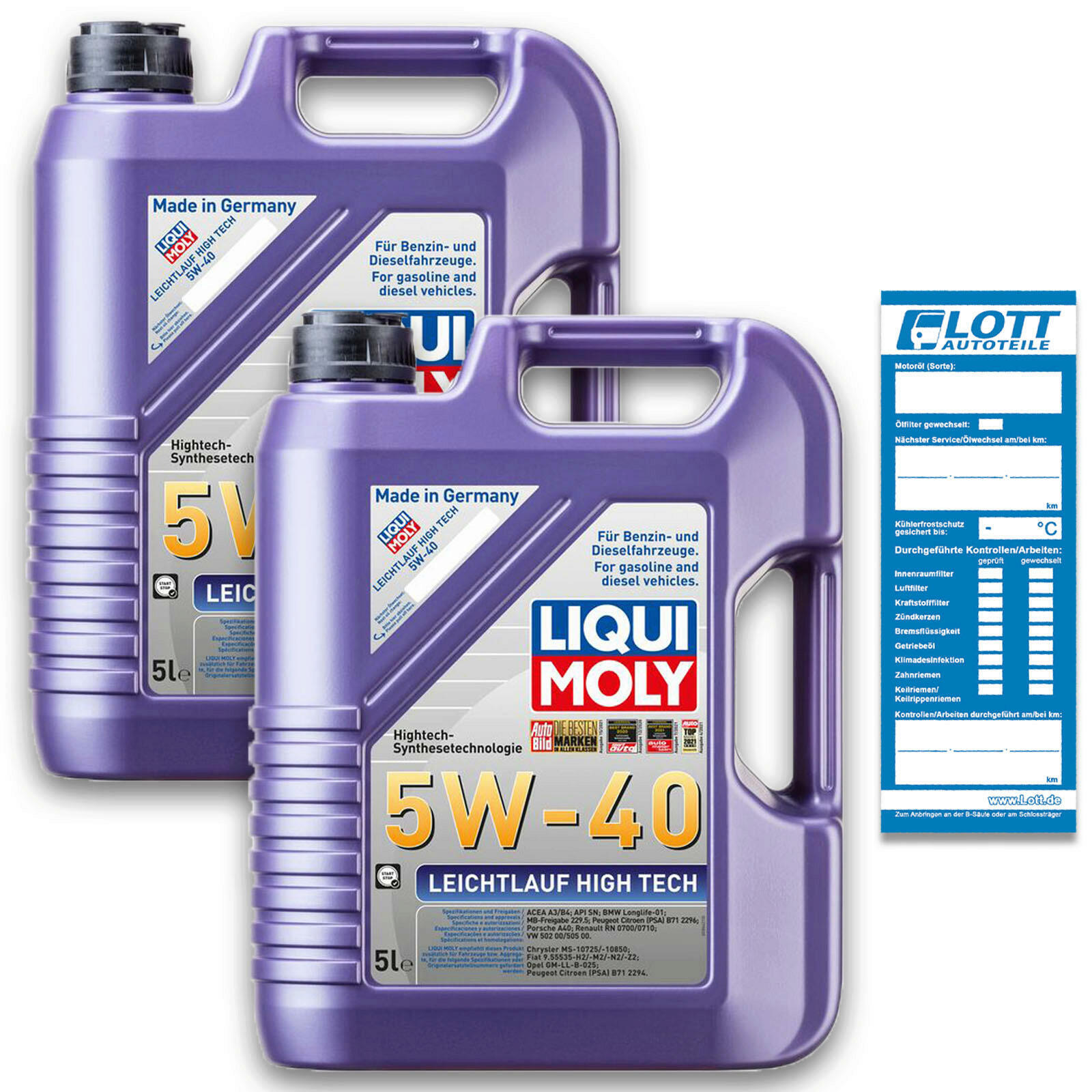 2x 5L Liqui Moly Leichtlauf High Tech 5W-40 Motoröl VW 502.00 505.00 MB ...