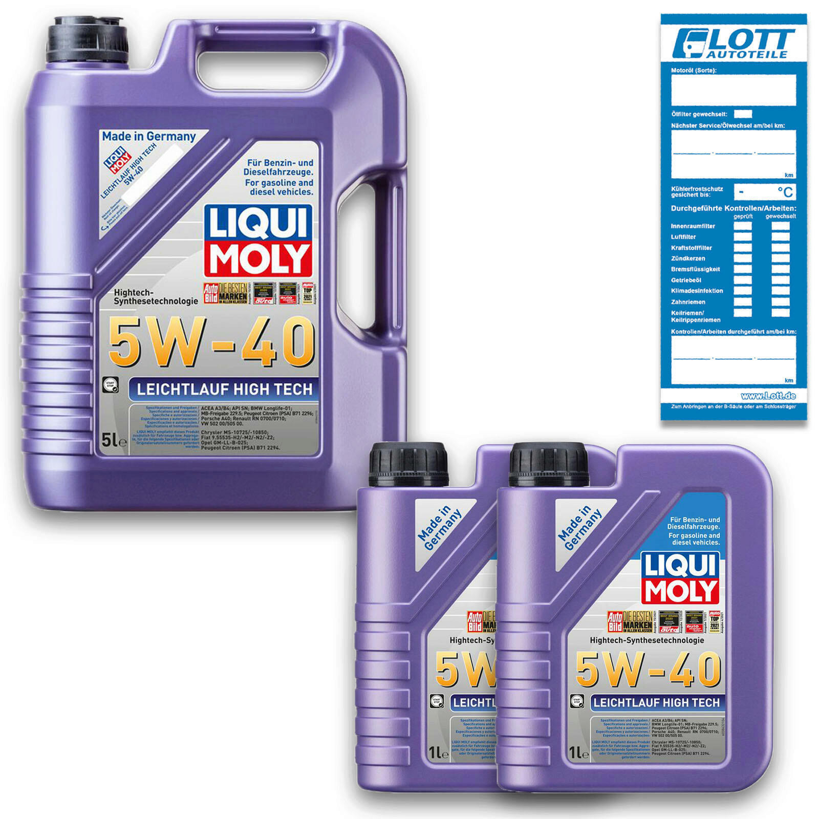 7 Liter Liqui Moly Leichtlauf High Tech Motorenöl Motoröl 5W-40 5L + 2x 1L 3864
