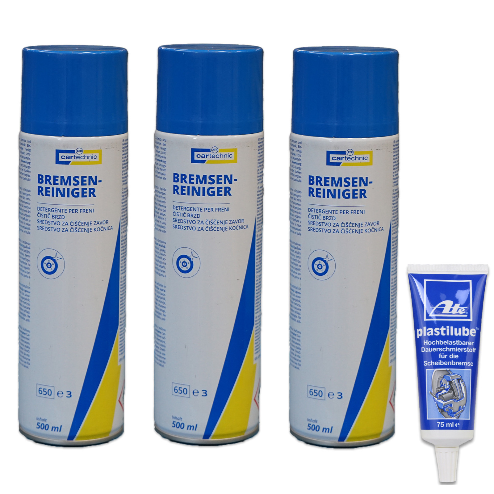 3x 500ml Cartechnic Bremsenreiniger Schnellreiniger + ATE Plastilube Paste 75ml