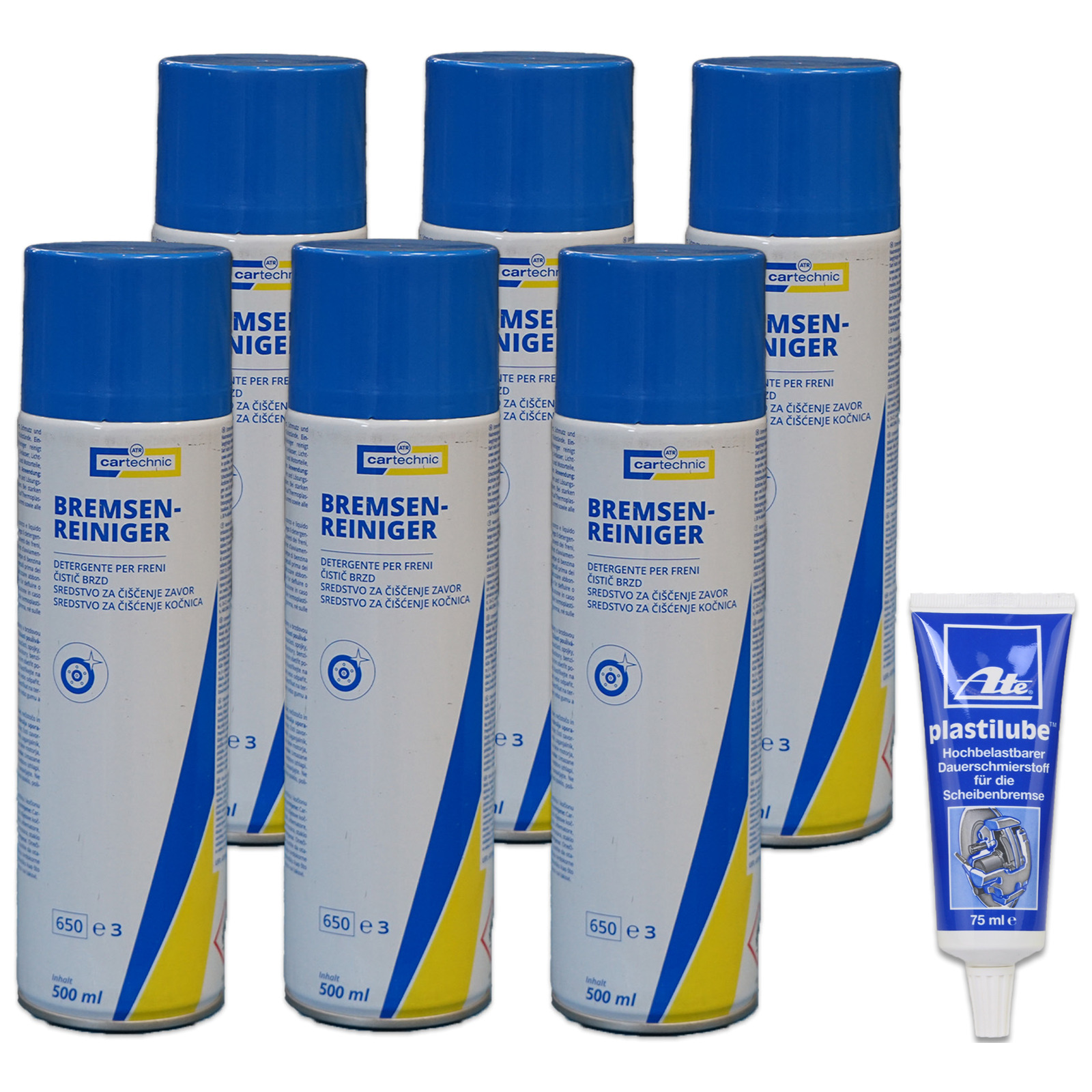 6x 500ml Cartechnic Bremsenreiniger Schnellreiniger + ATE Plastilube Paste 75ml