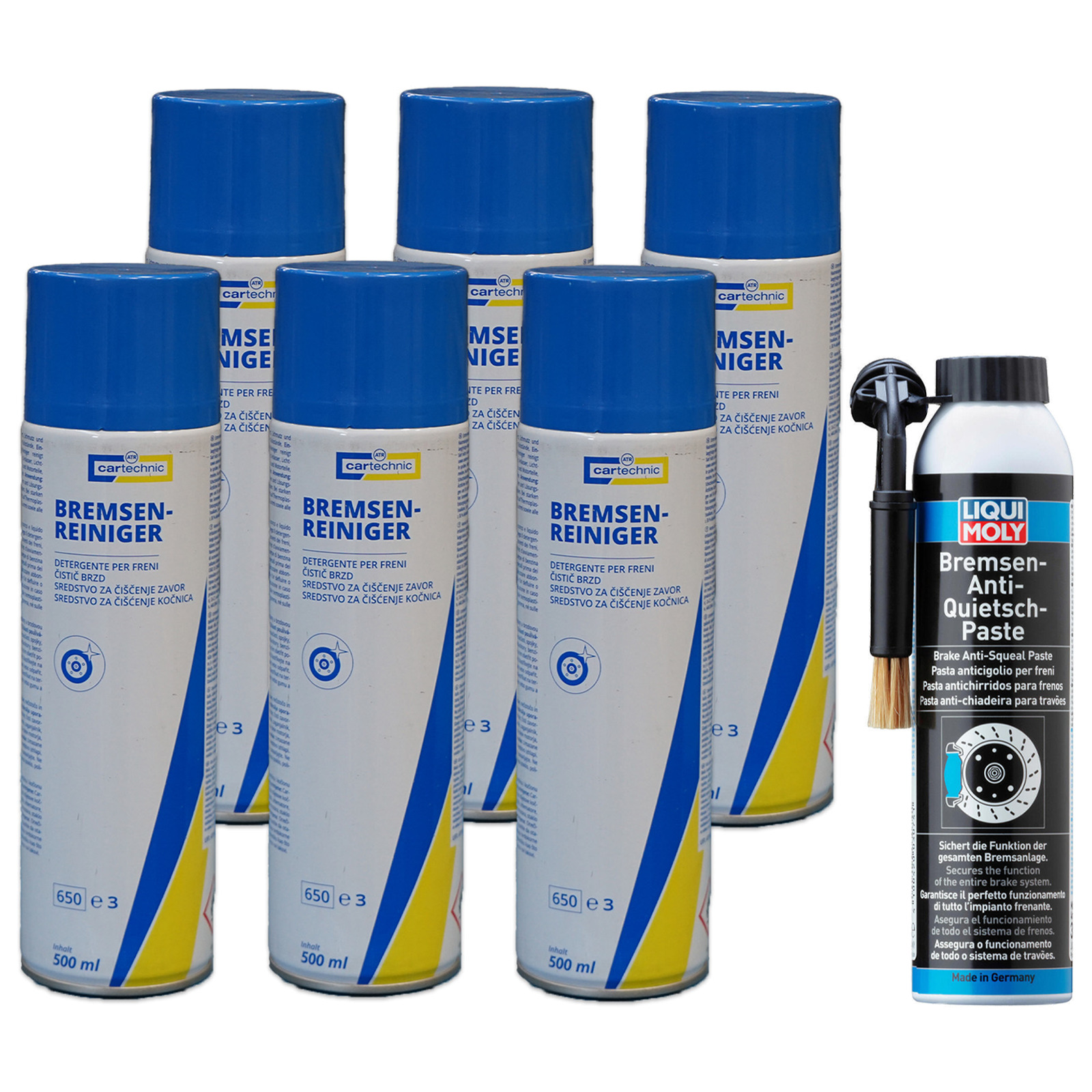 6x 500ml Cartechnic Bremsenreiniger + Liqui Moly Anti-Quietsch-Paste Pinseldose