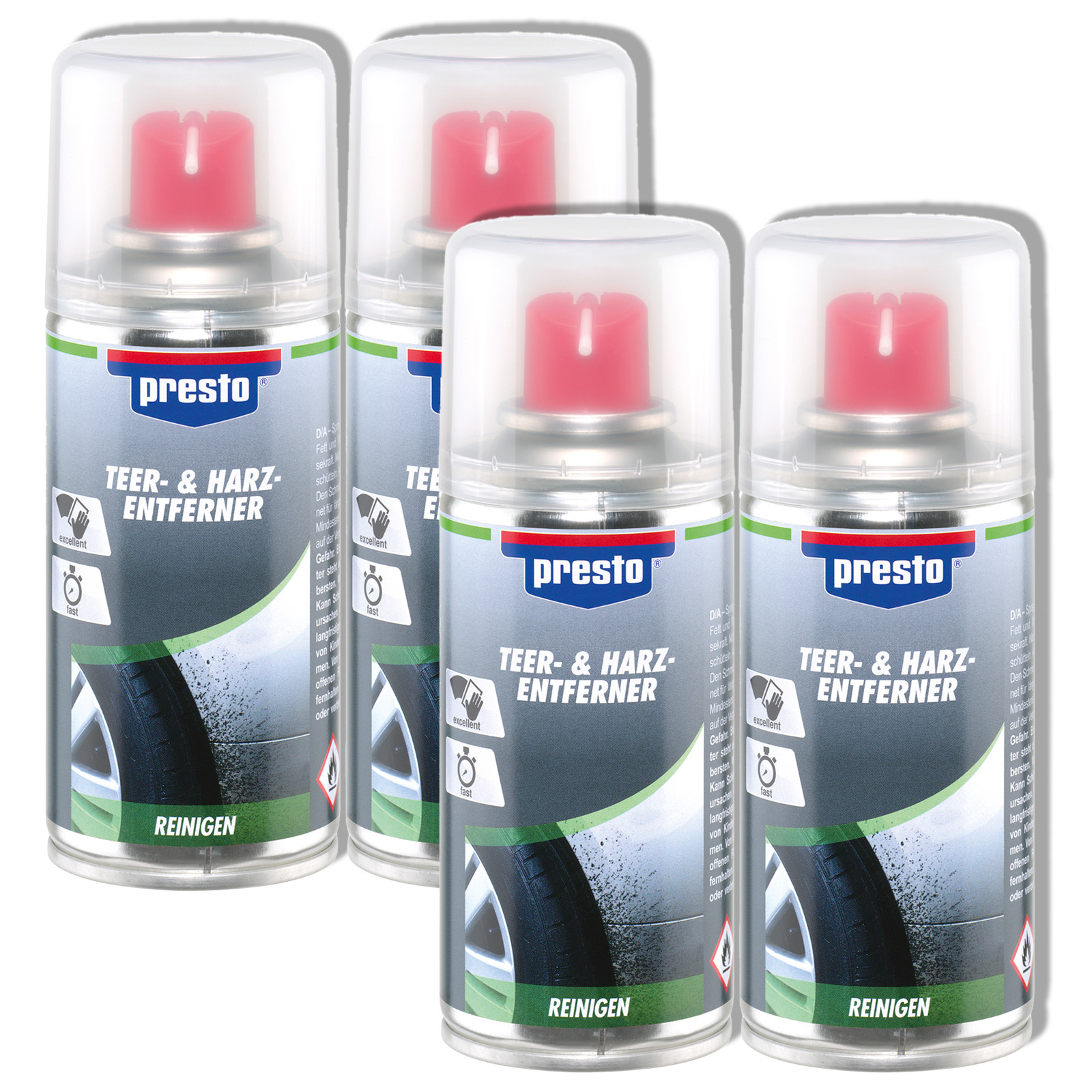 4x PRESTO Teerentferner entfernen von Teer und Harz Entferner Reiniger 150ml