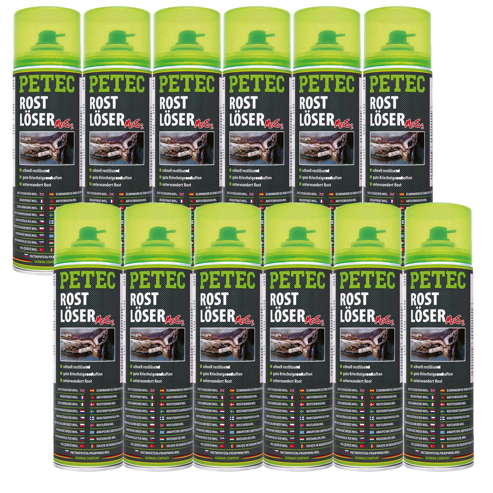 12x PETEC 70050 Rostlöser MoS2 500ml Rostentferner / Korrosionsentferner / Rost