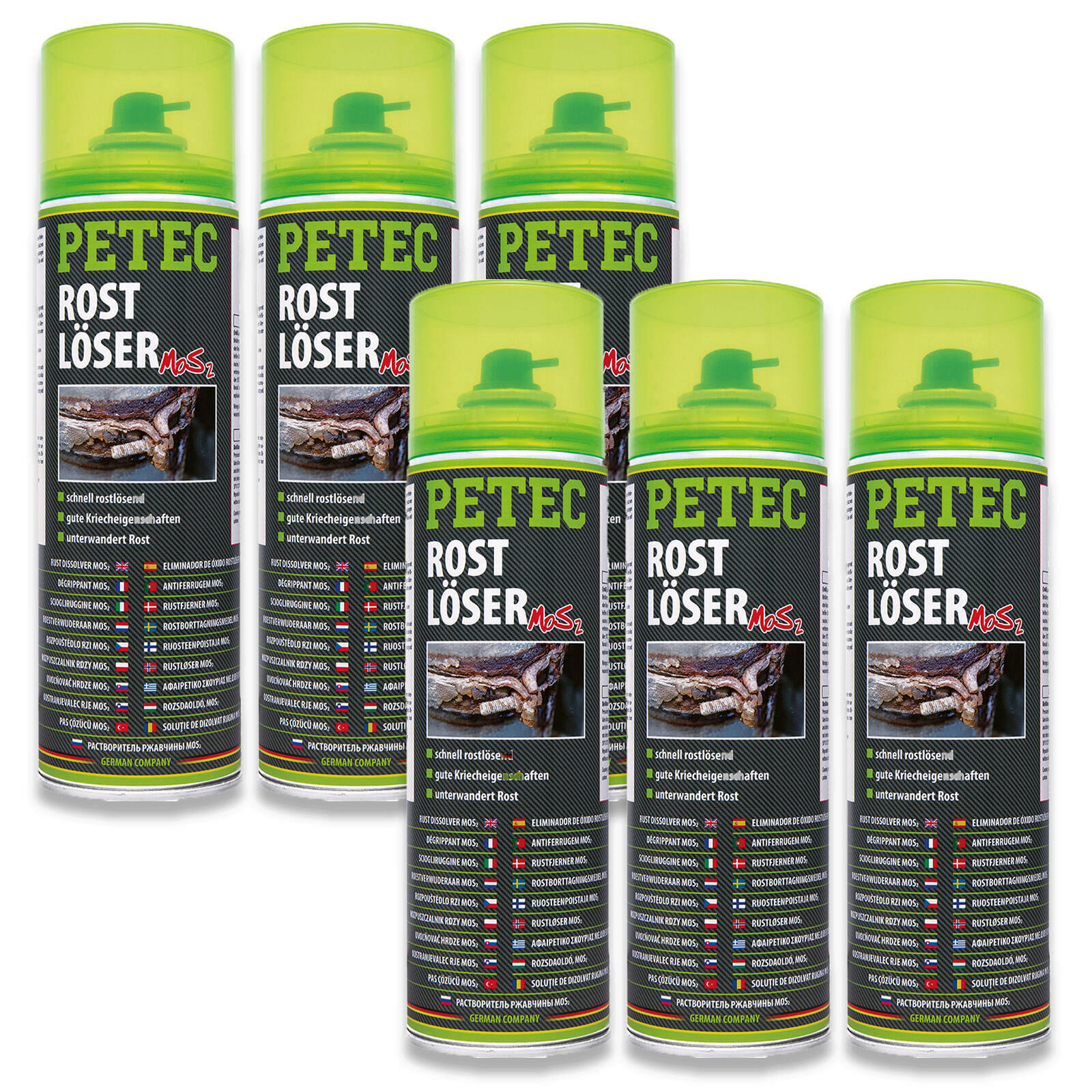 6x PETEC 70050 Rostlöser MoS2 500ml / Rostentferner / Korrosionsentferner / Rost