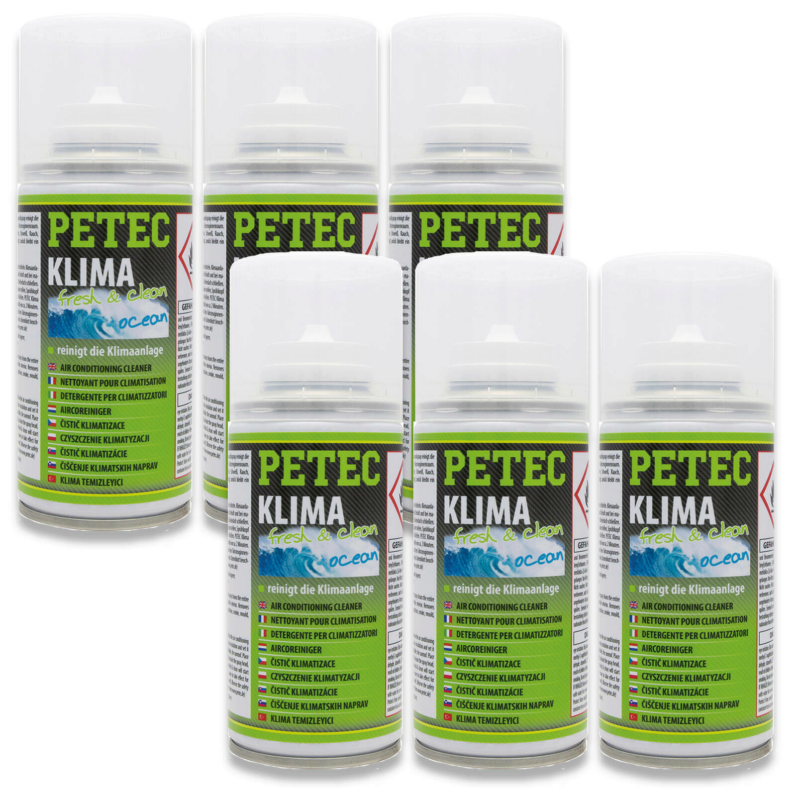 6x PETEC Klima Fresh-Clean 150ml Klimaanlagenreiniger Ocean Klimareiniger 71450