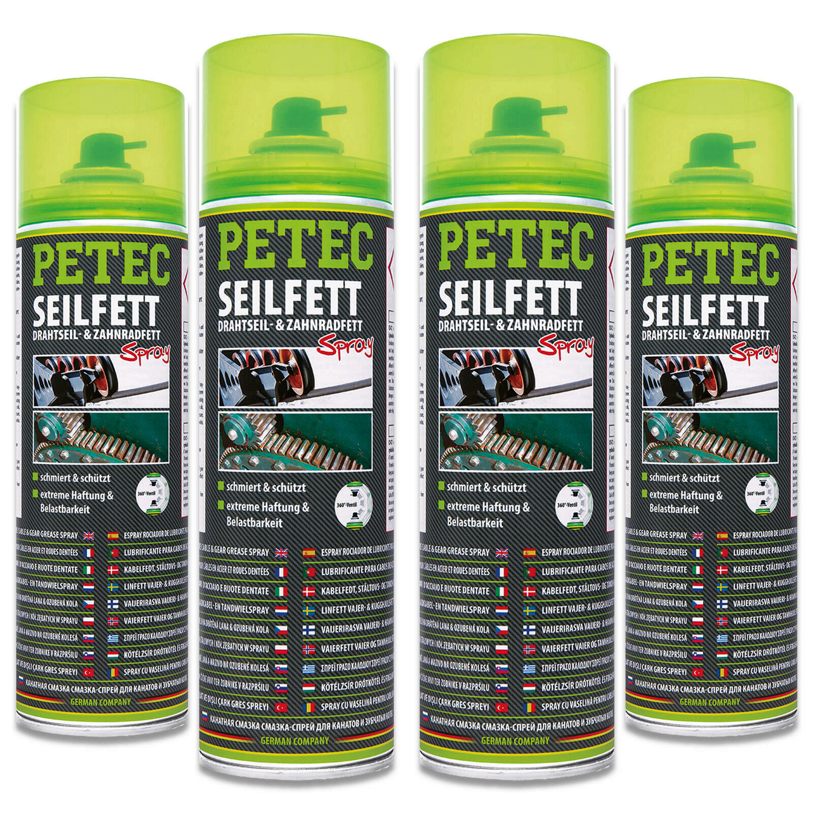 4x Petec 71650 500 ml Seilfettspray Versiegelung Drahtseilfett Zahnradfett Ke...