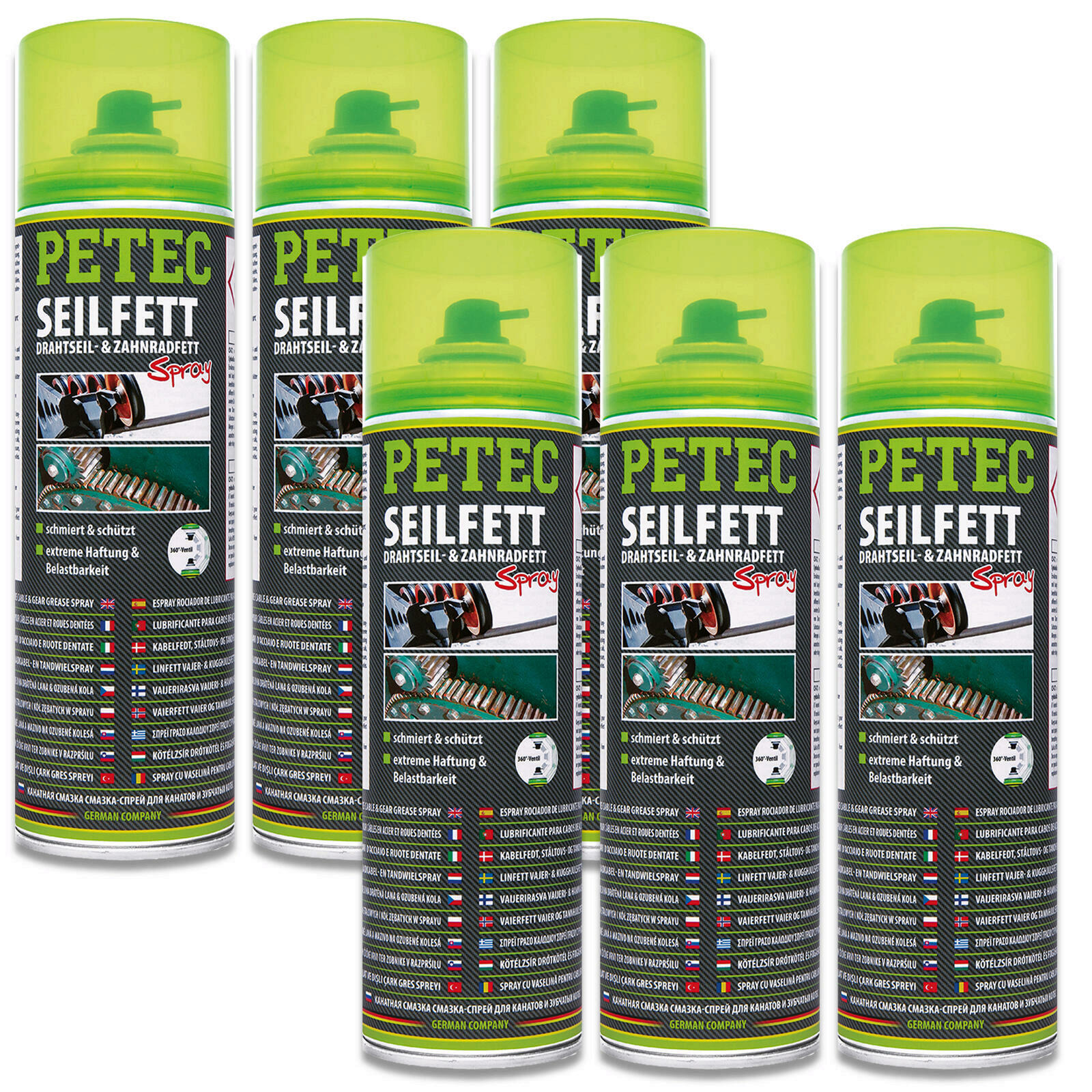 6x Petec 71650 500 ml Seilfettspray Versiegelung Drahtseilfett Zahnradfett Kette
