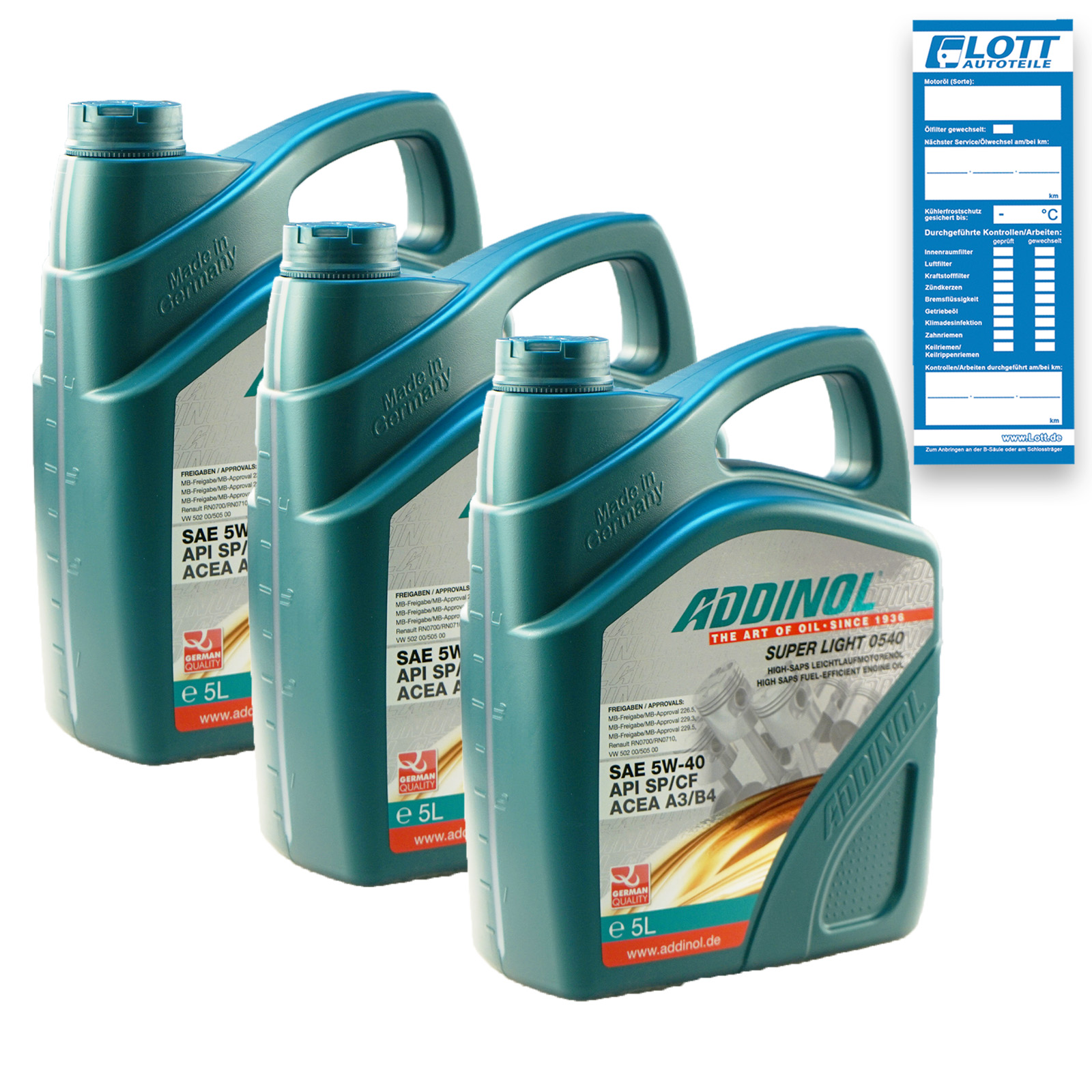 3x 5L ADDINOL Super Light 0540 Motoröl 5W-40 passend für MB 229.3 2...