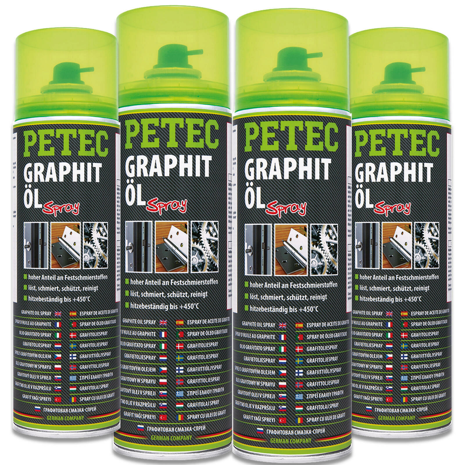 4x 500ml Petec 72250 Graphit&ouml;lspray Schmiermittel Spraydose Graphit&...