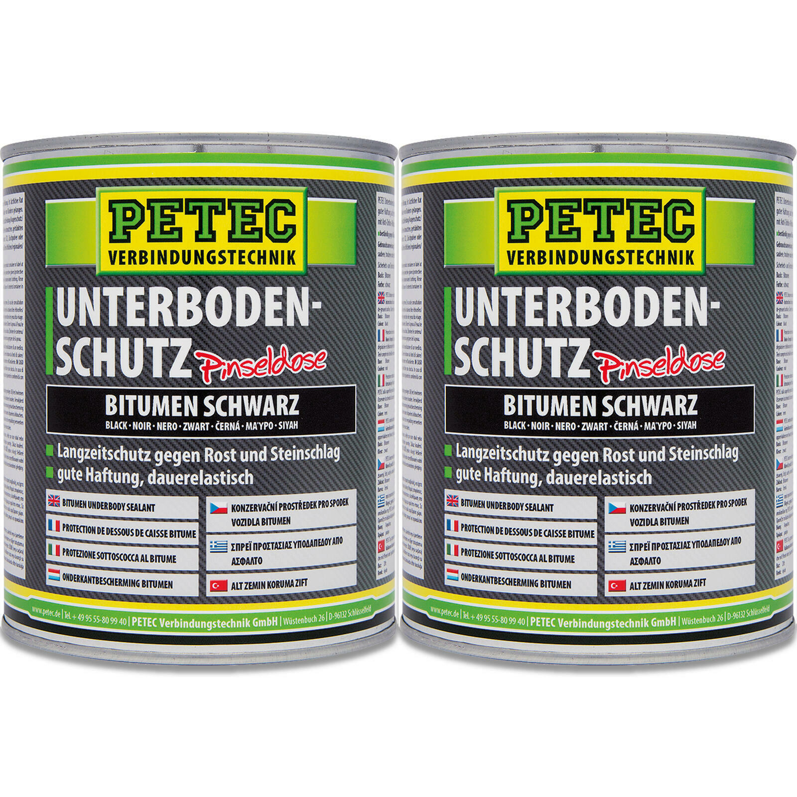 2x 1L Petec 73100 Unterbodenschutz Rostschutz Bitumen Pinseldose Dose schwarz
