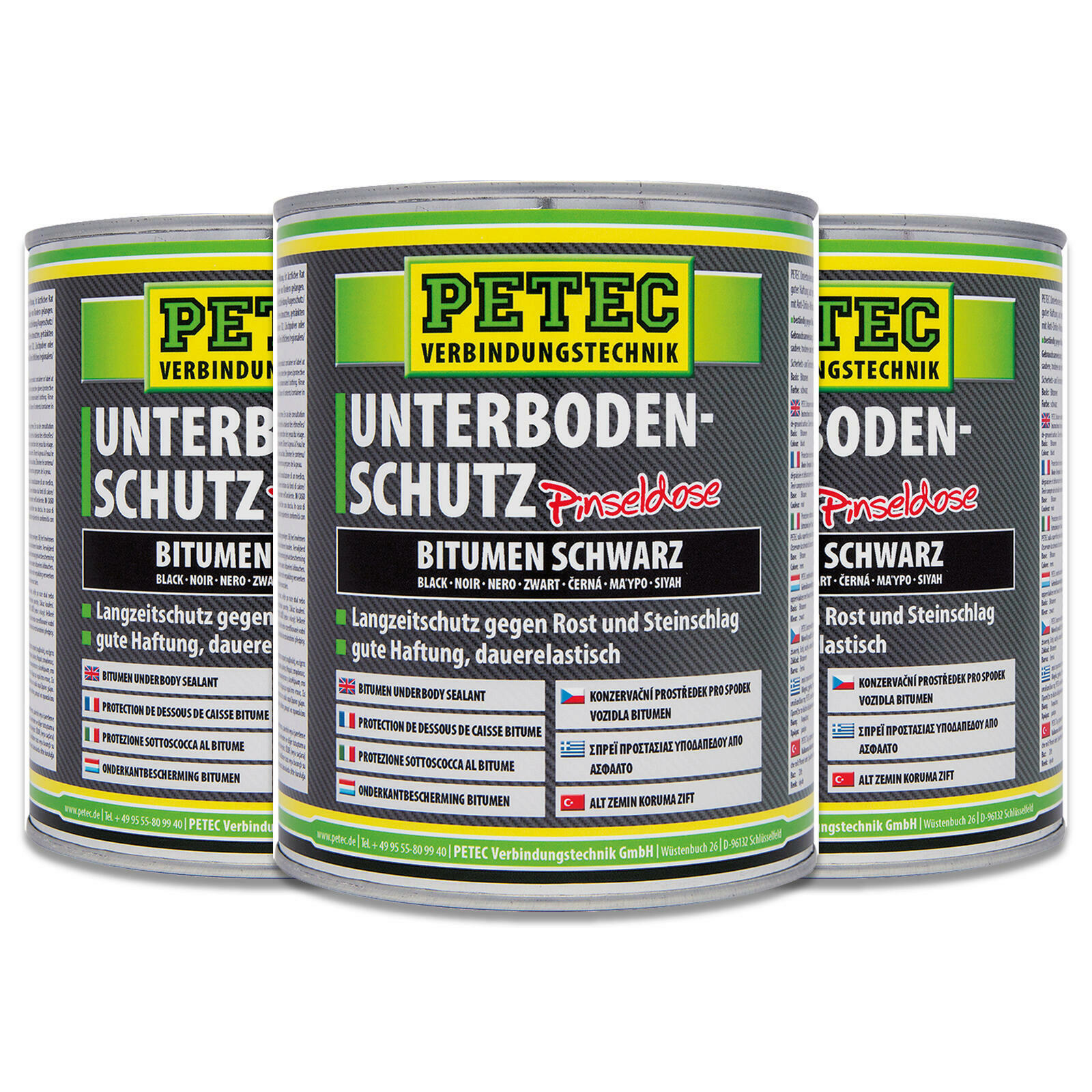 3x 1L Petec 73100 Unterbodenschutz Rostschutz Bitumen Pinseldose Dose schwarz