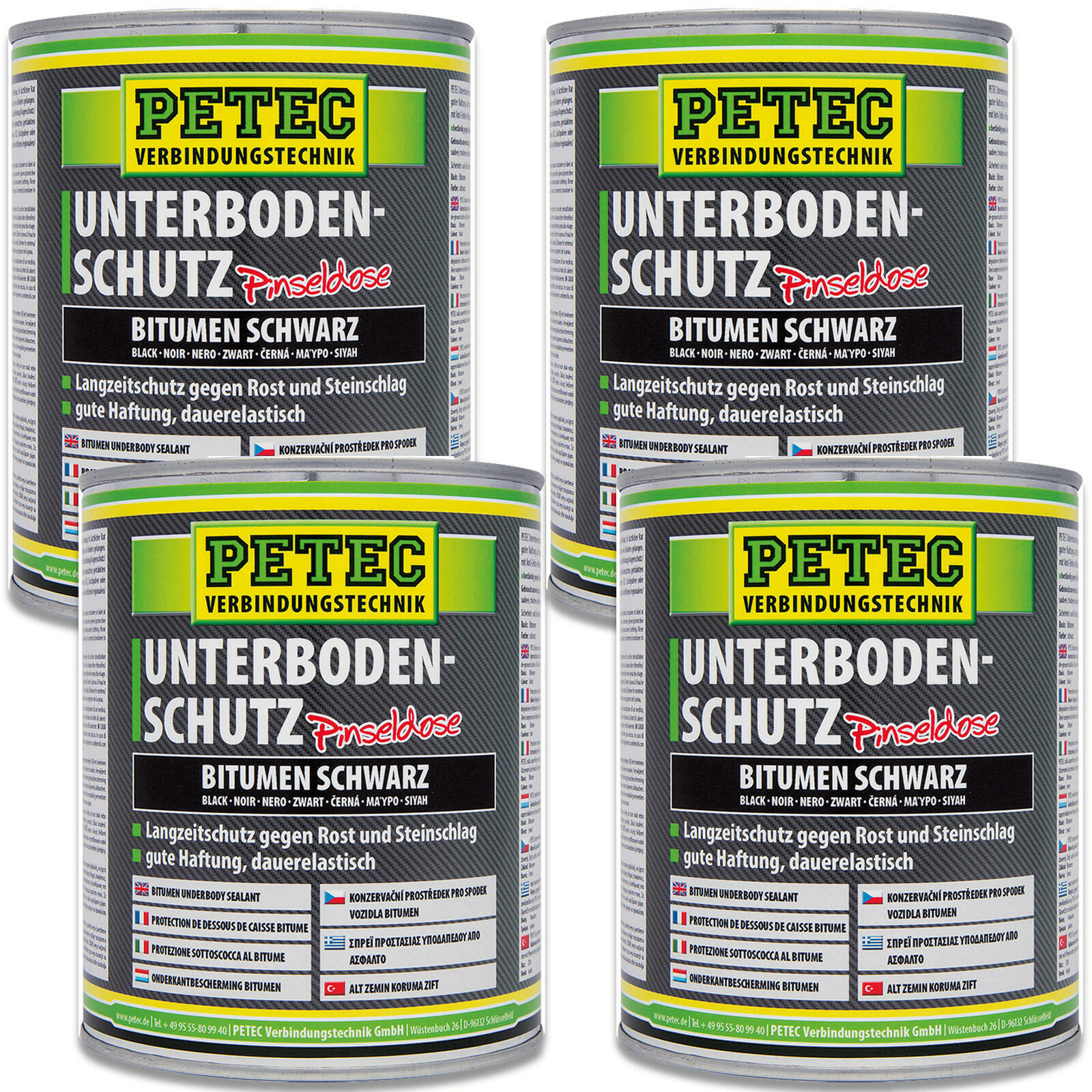 4x 1L Petec 73100 Unterbodenschutz Rostschutz Bitumen Pinseldose Dose schwarz