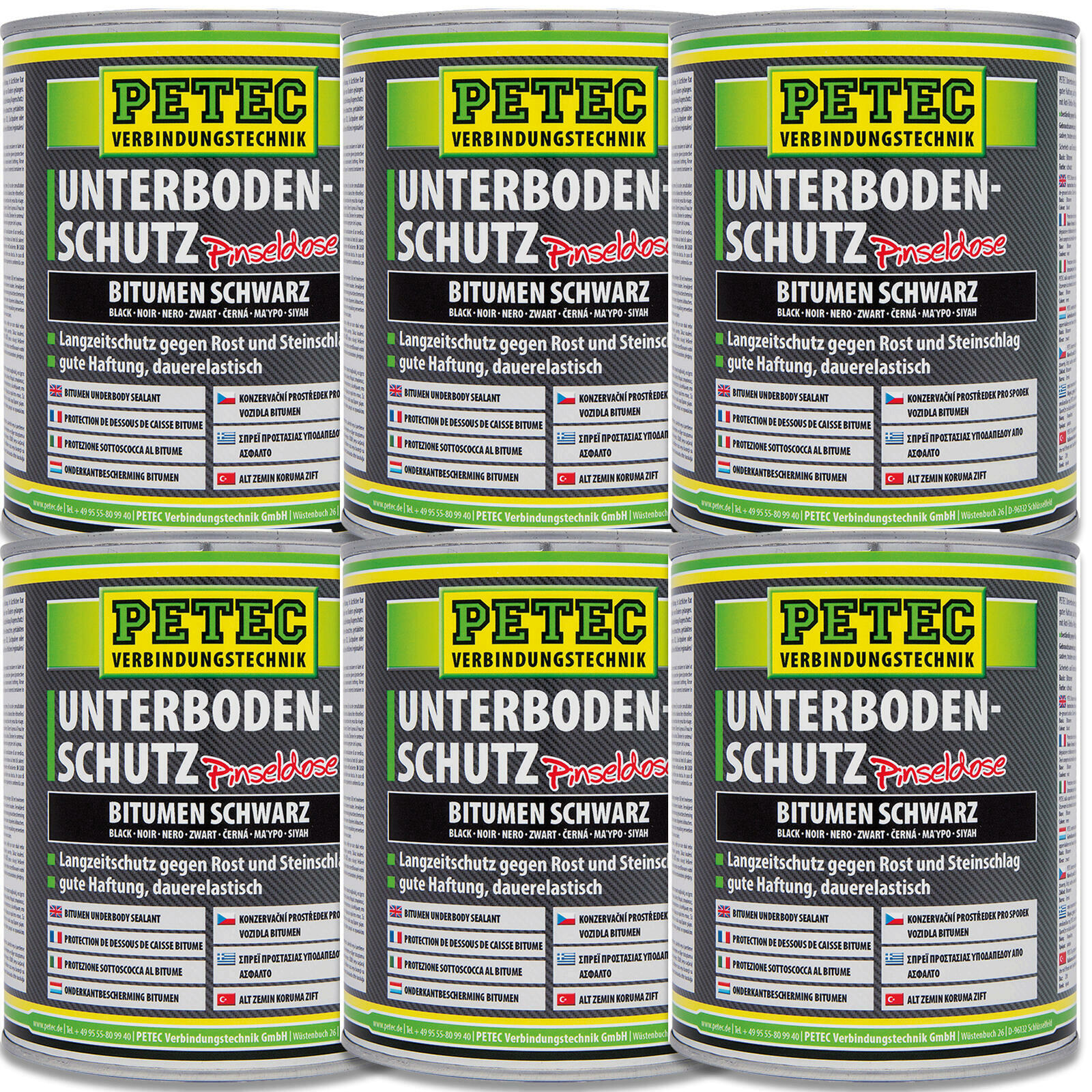 6x 1L Petec 73100 Unterbodenschutz Rostschutz Bitumen Pinseldose Dose schwarz