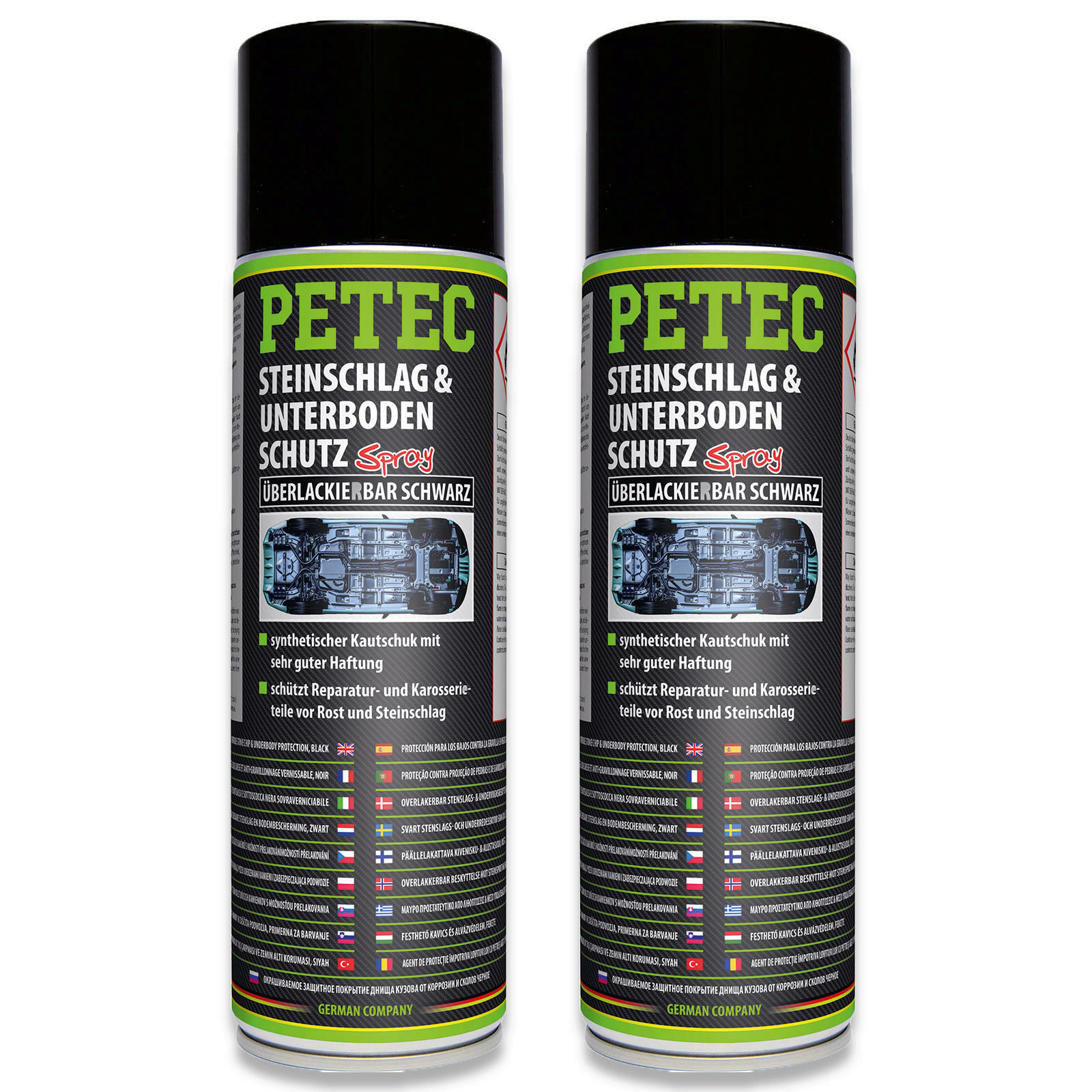 2x PETEC Steinschlagschutz Unterbodenschutz 500 ml schwarz Kautschukbasis 73250