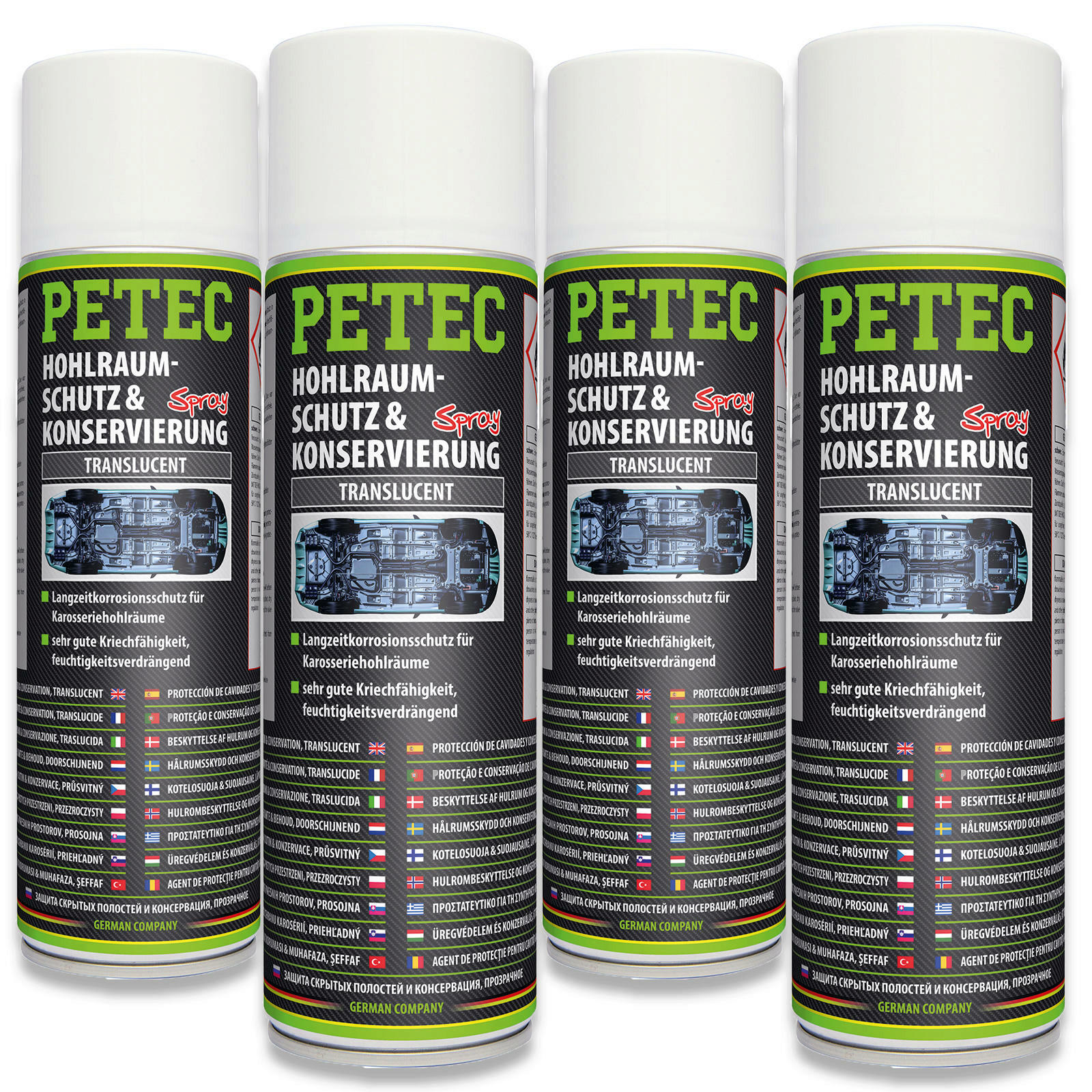 4x PETEC Hohlraumschutz- & Konservierungsspray 500ml / Korrosionsschutz // 73550
