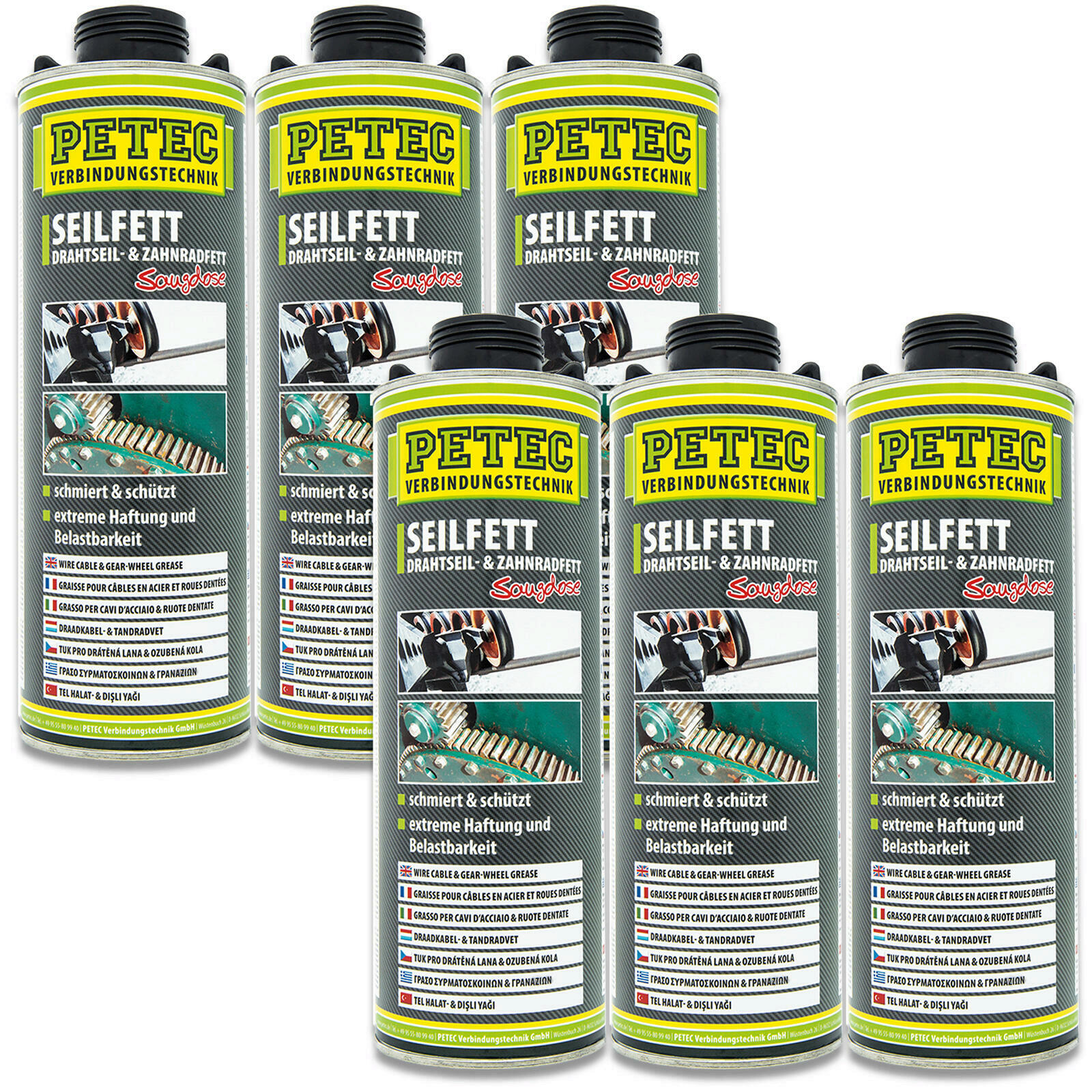 6x 1L Petec 73610 Seilfett Saugdose Haftfett Univeral Langzeitkettenfett
