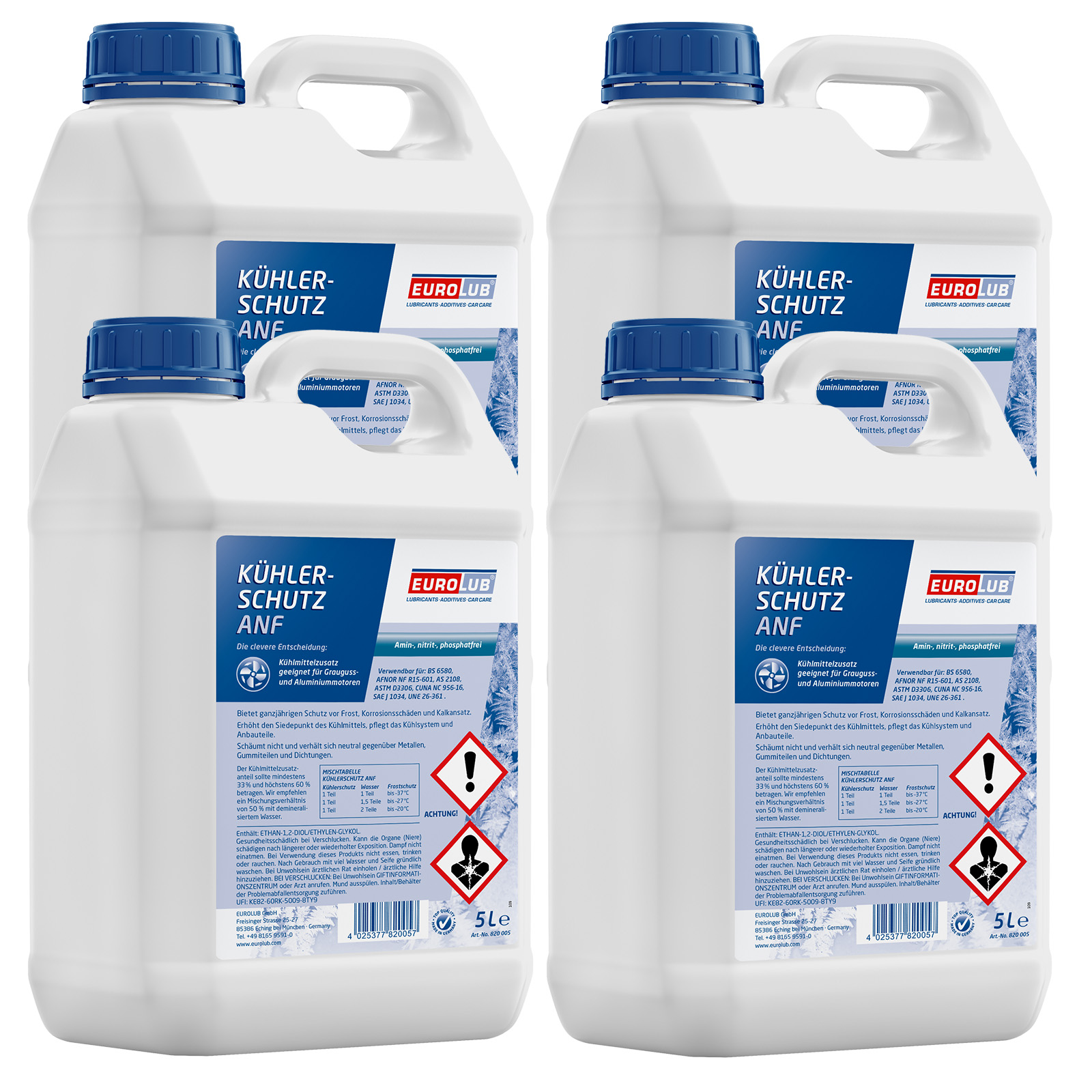 4x 5L Eurolub Kühlerfrostschutz ANF G11 blau Kühlmittel Konzentrat Kühler