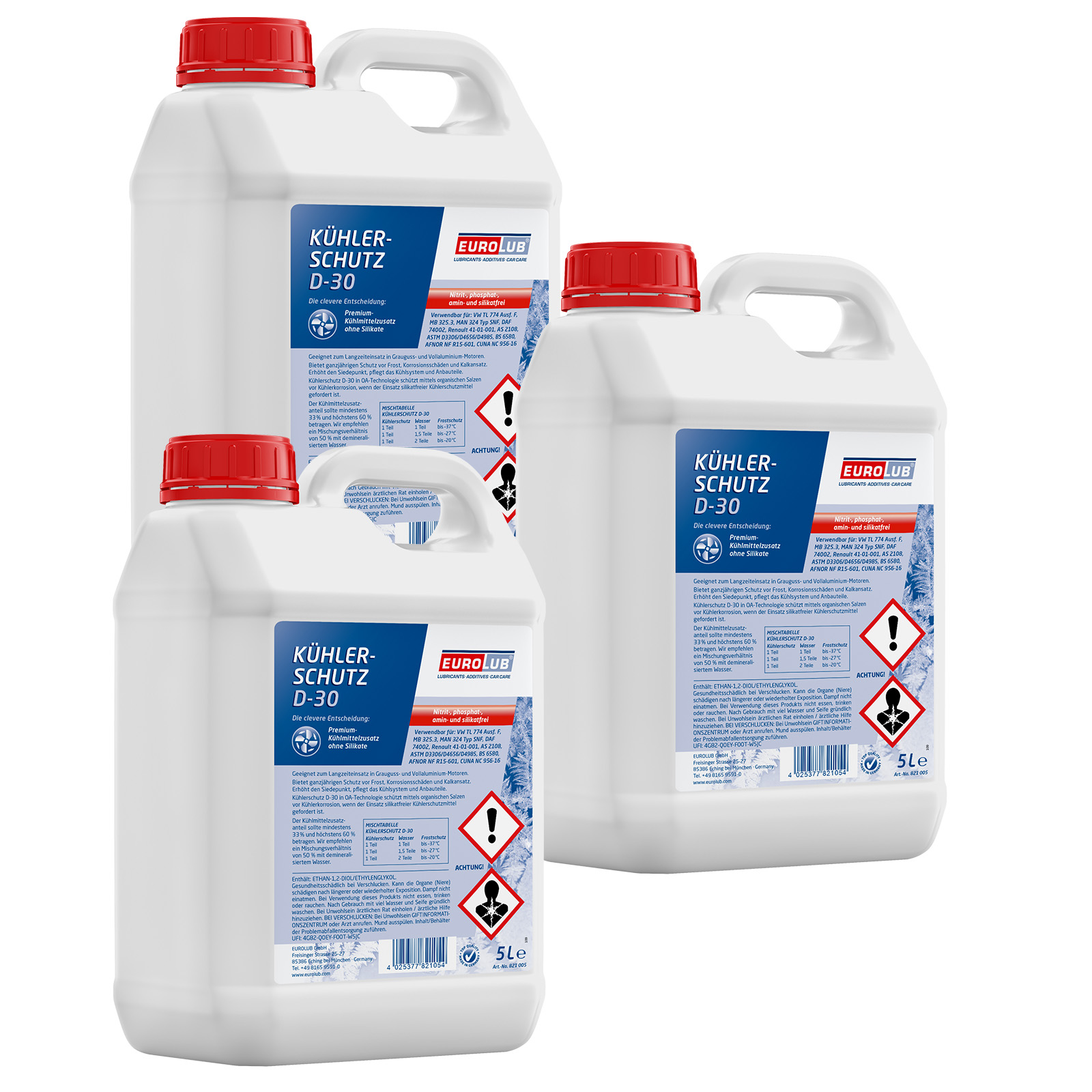 3x 5L Eurolub D-30 Kühlerfrostschutz G12+ Rot Lila Konzentrat + Prüfer