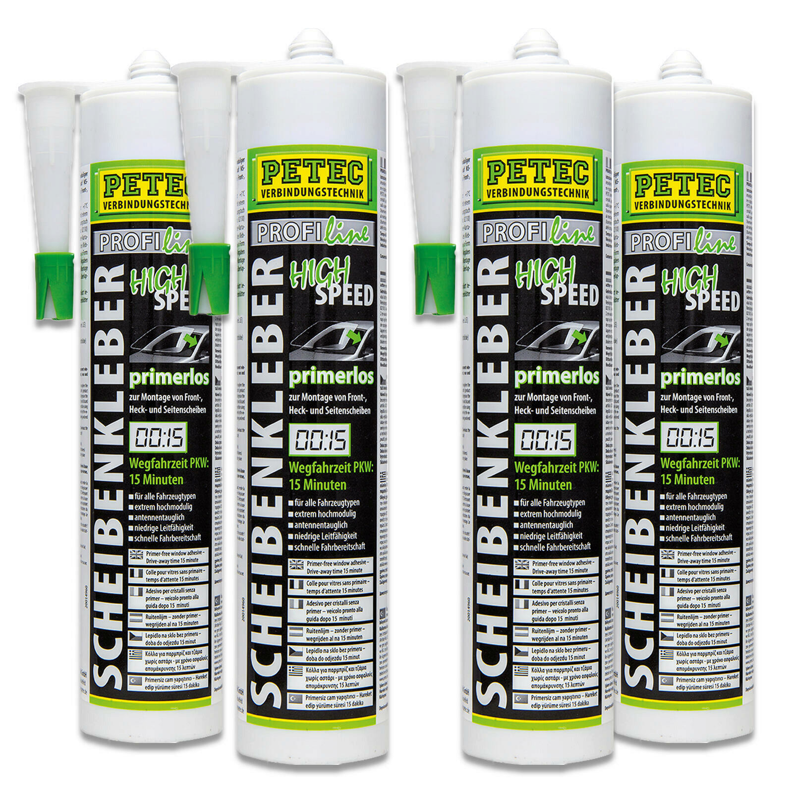 4x 290ml Petec 84300 Scheibenkleber Highspeed Kartusche Primerlos Schnellkleber