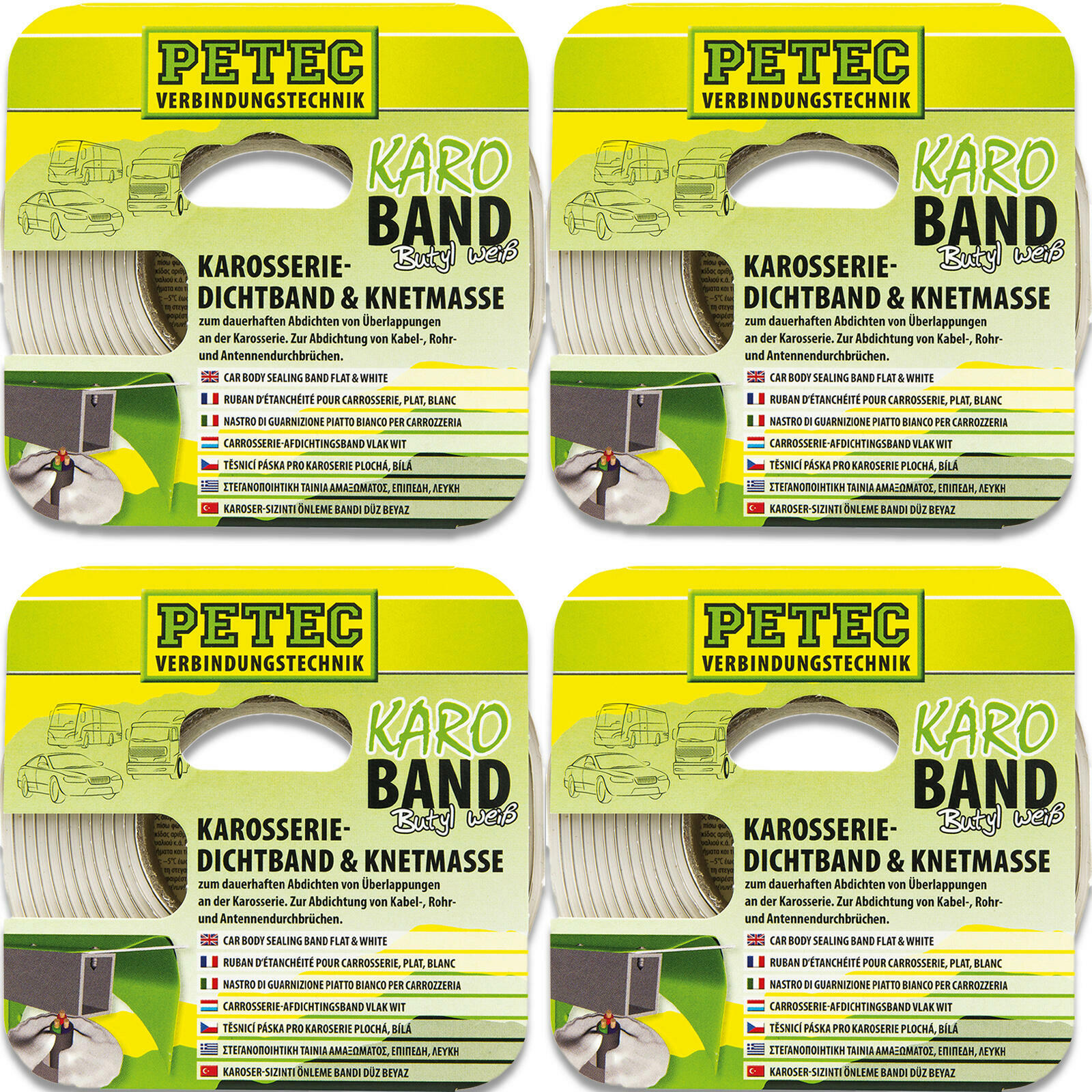 4x 3m Petec 87530 Karosseriedichtband Dichtungstape Knetmasse Flach weiß