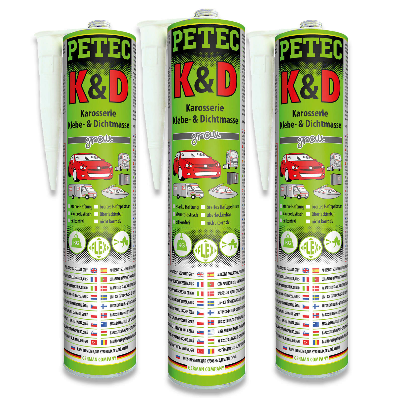 3x PETEC Karosseriekleber 310ml Karosseriedichtmasse elastisch K & D weiß 94530