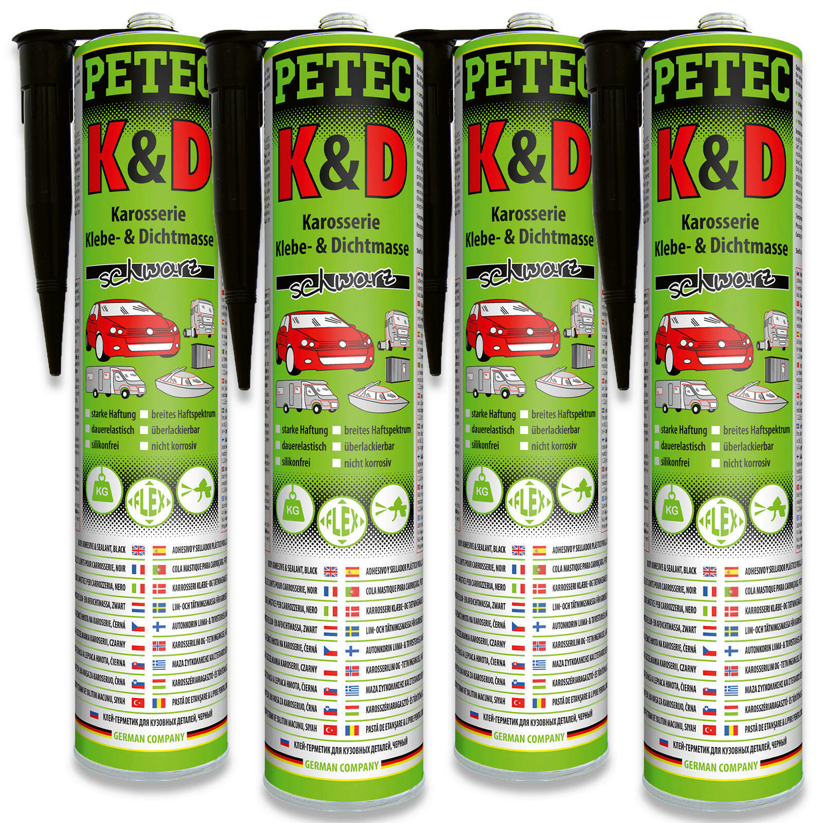 4x 310ml PETEC K&D Karosseriedichtmasse Dichtmasse Klebemasse Kleber schwarz