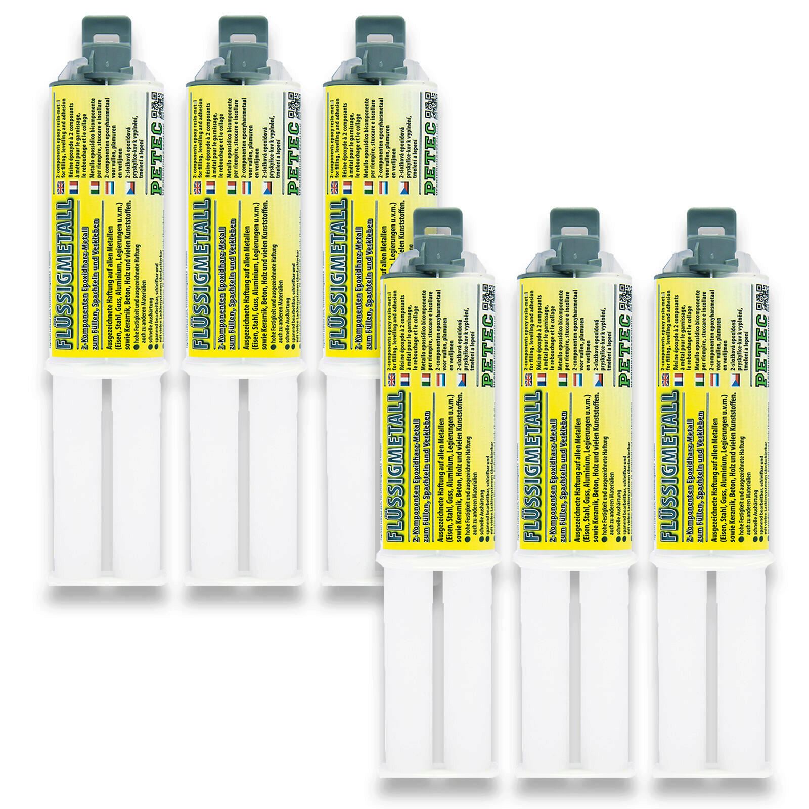6x PETEC 25ml Flüssigmetall 2Komponenten Epoxidharz Kleber Metallkleber // 97425