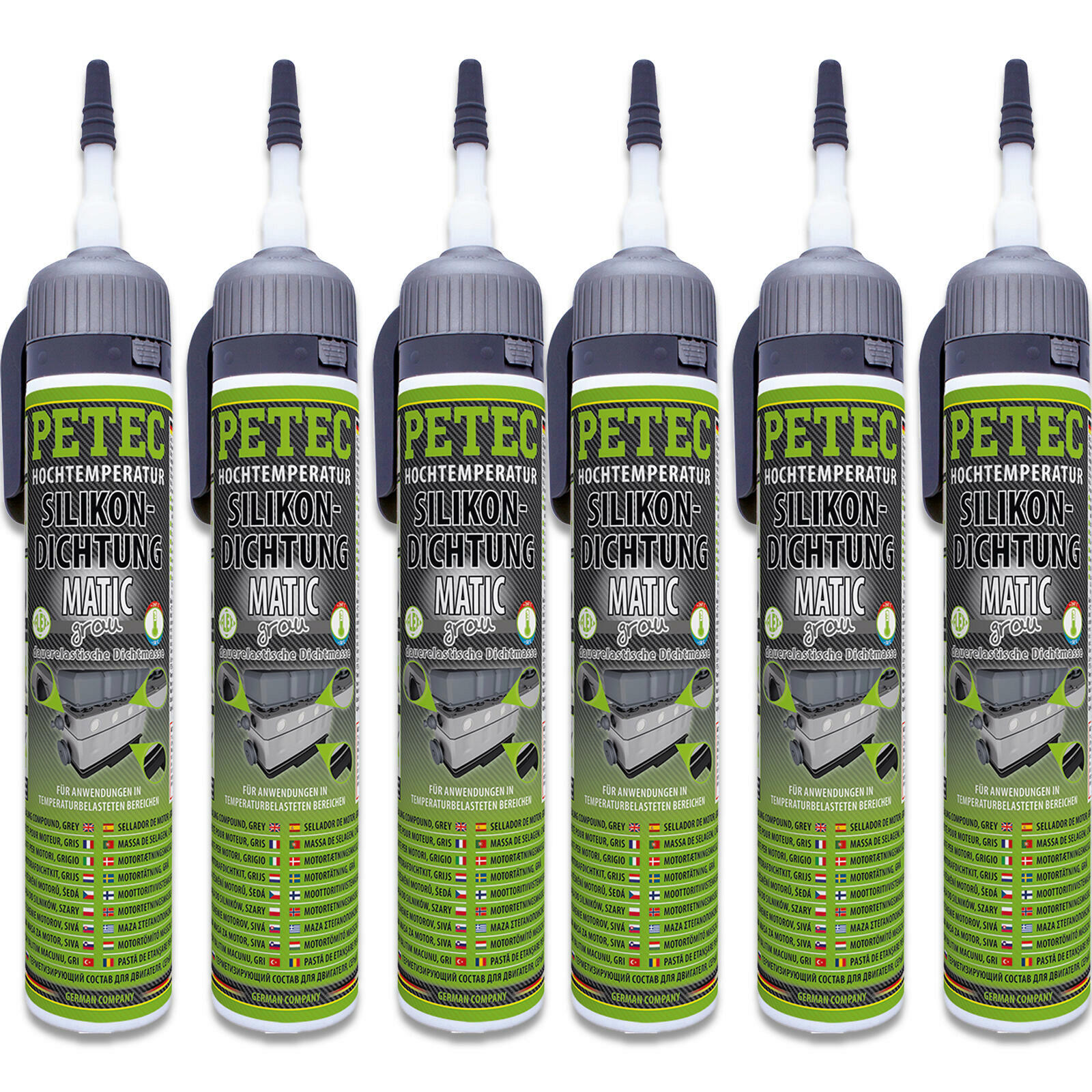 6x Petec 97620 Silikondichtung grau 200 ml Dichtmasse dauerelastisch Silikon KFZ