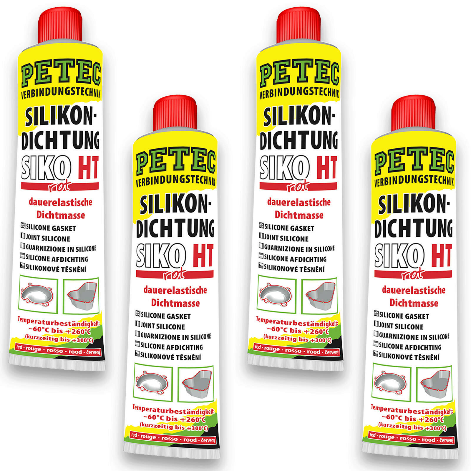 4x 70ml Petec 97880 Hochtemperatursilikon dauerelastisch Silikon - Dichtung