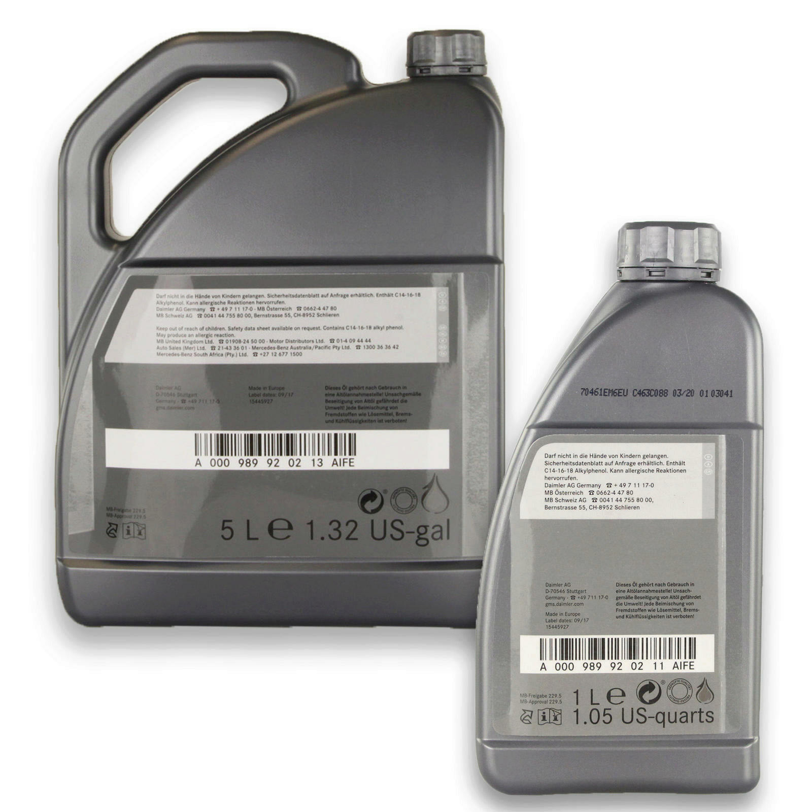 8L Original Mercedes Benz Motoröl 5W-40 Motorenöl MB 229.5 A0009899...