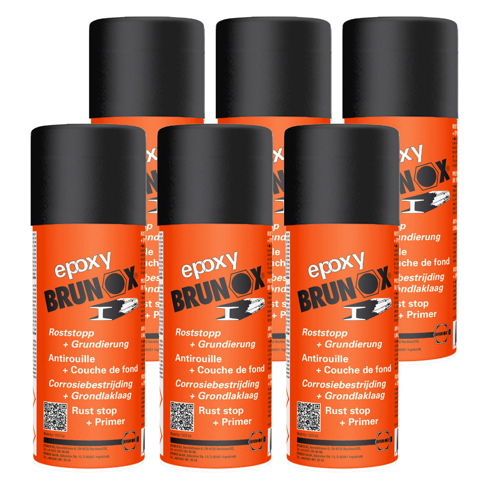 6x Brunox Epoxy 400ml Aerosol Spray