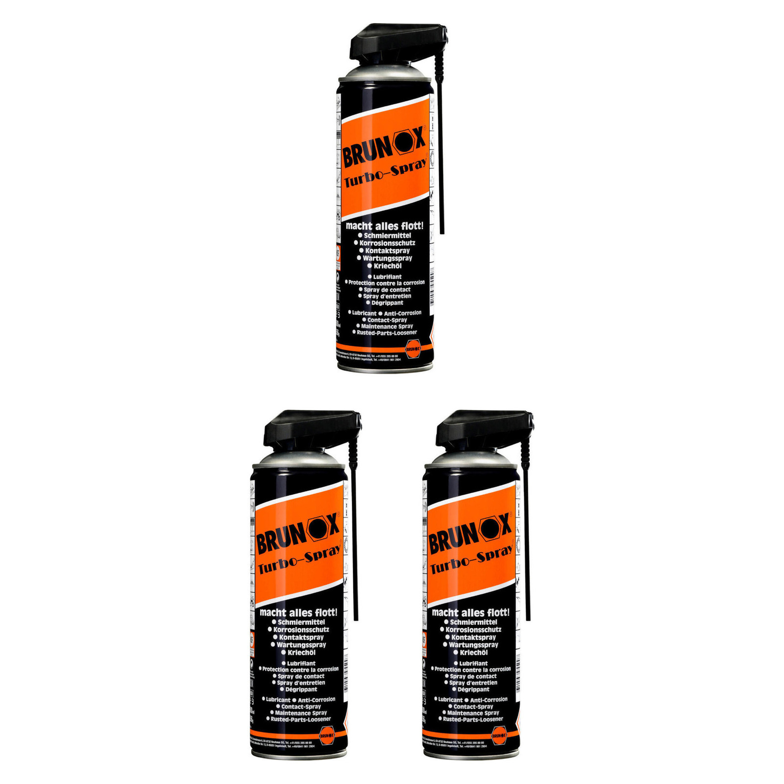 3x BRUNOX Turbo-Spray 500ml Power-Click