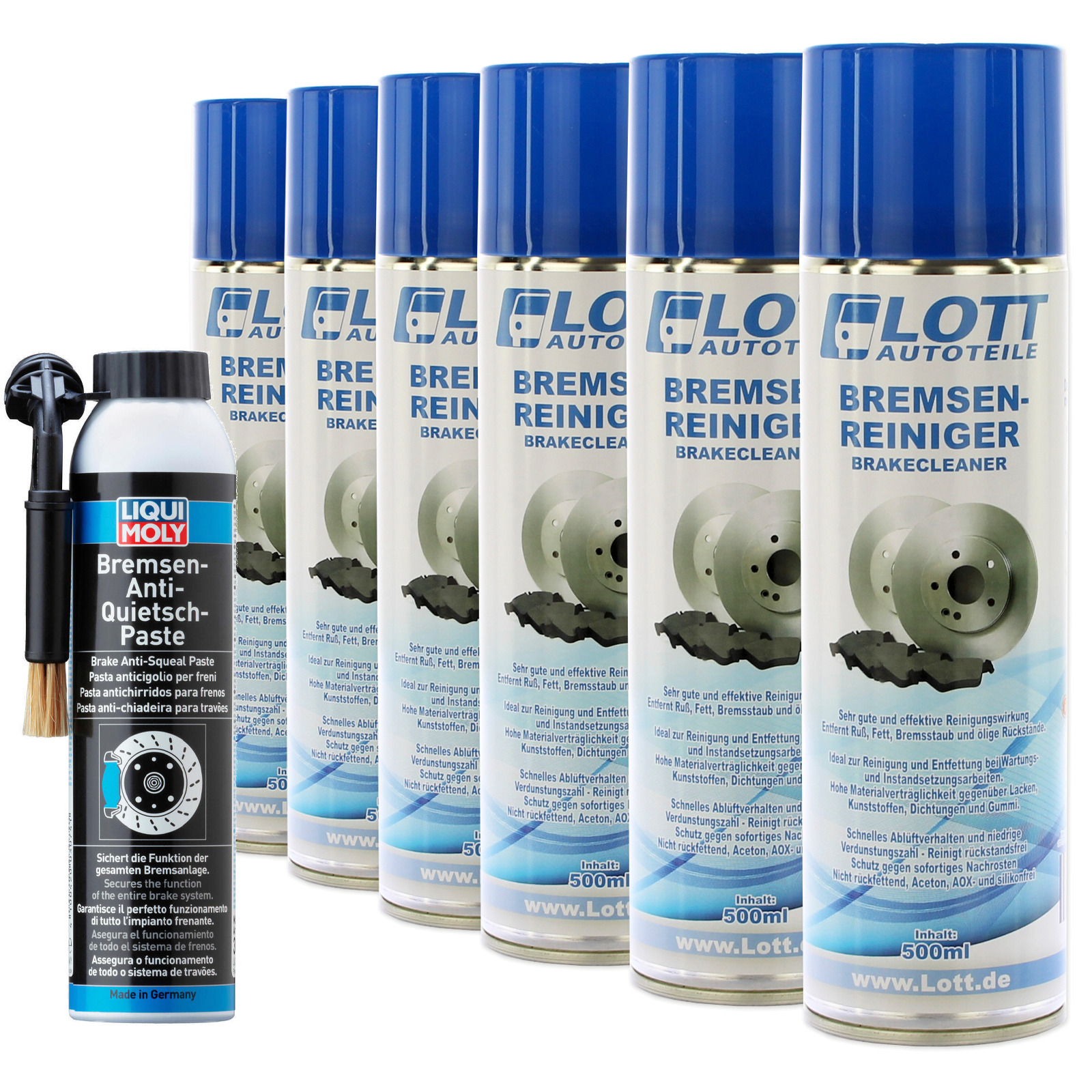6x BREMSENREINIGER 500ml + Liqui Moly Anti-Quietsch-Paste Pinseldose 200ml