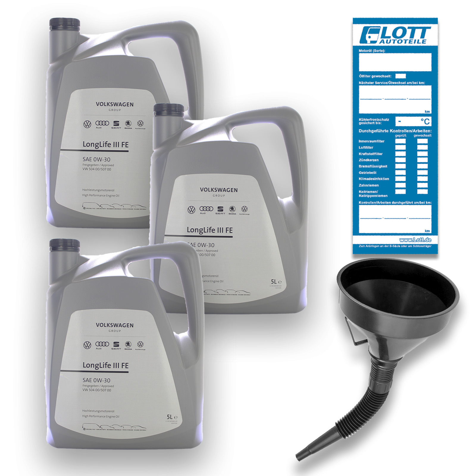 3x 5L Original VW Audi 0W-30 Motoröl 504 00 507 00 Longlife 3 FE + Trich...