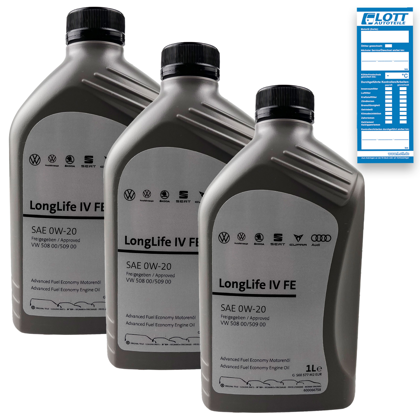 3x 1L Original VW Audi VAG Motoröl 0W-20 Longlife 4 IV 508 00 509 00 Mot...