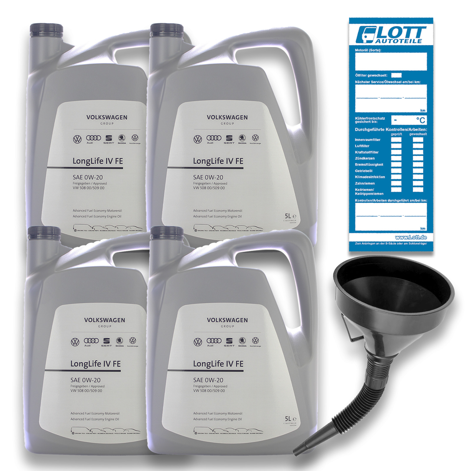 4x 5L Original VW Audi VAG Motoröl 0W-20 Longlife 4 IV 508 00 509 00 + T...
