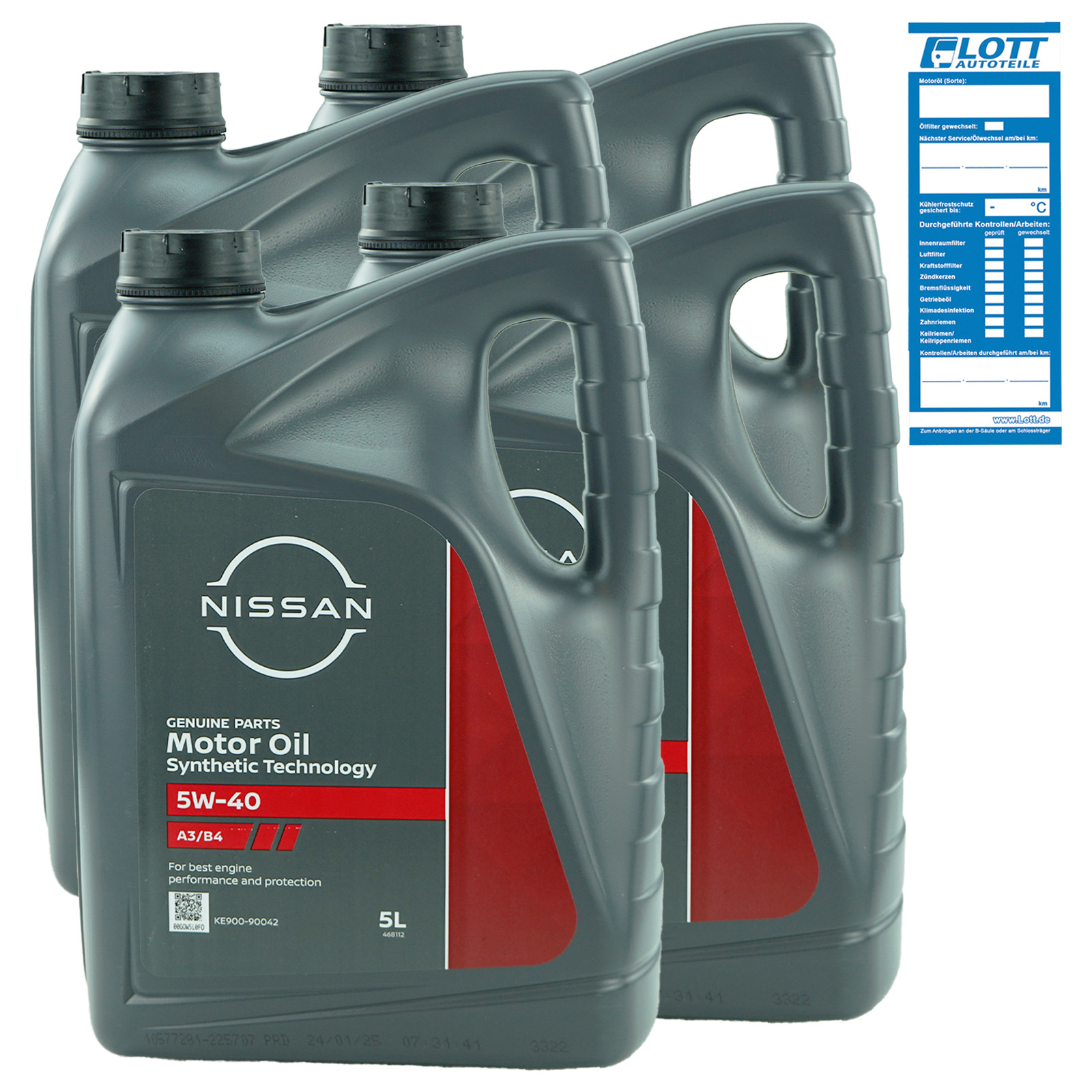 4x 5L Original Nissan Motoröl Motor-Oil 5W-40 ACEA A3/B4 API SN/CF KE900...