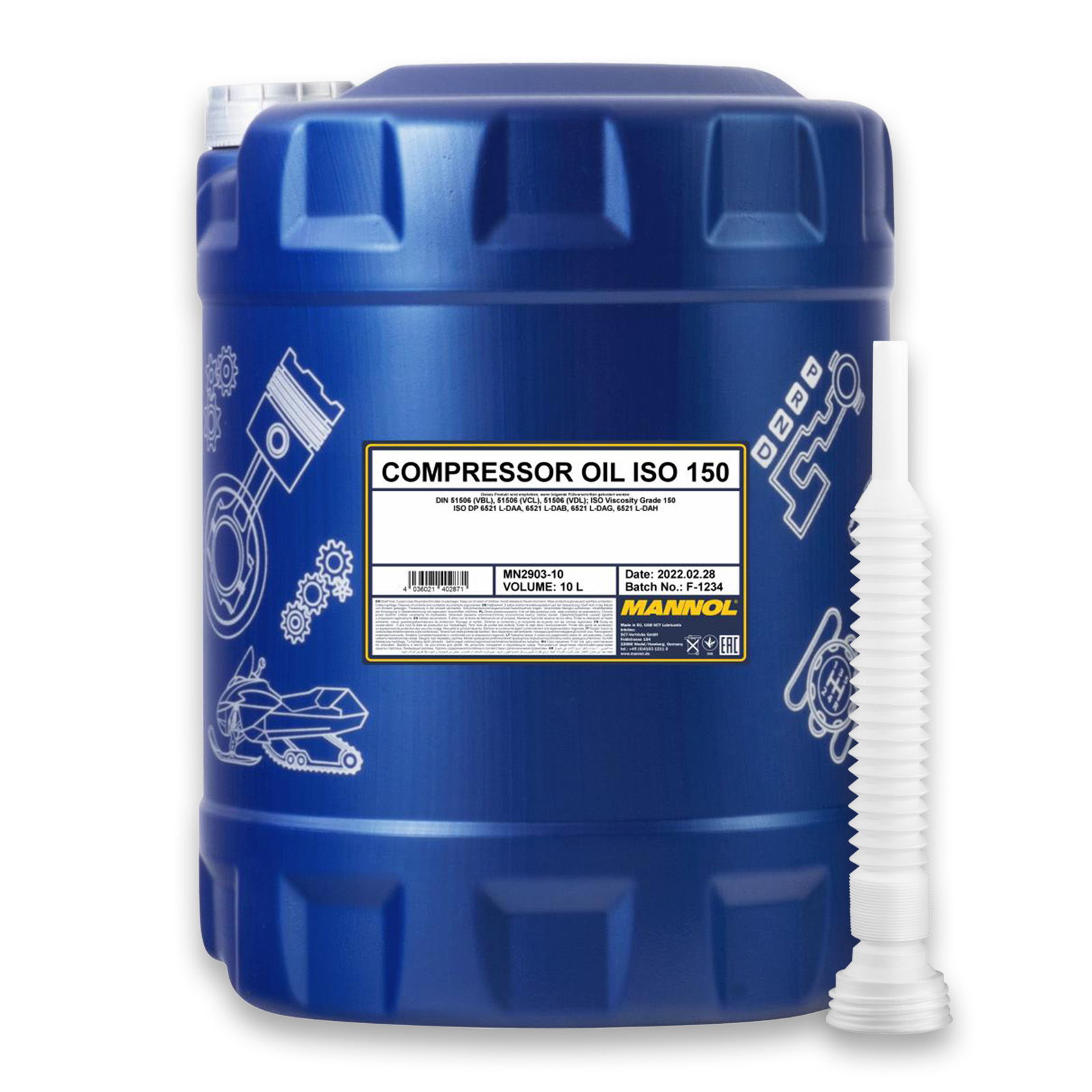 10L Mannol Kompressor&ouml;l Kompressor &Ouml;l ISO 150 DIN 51506 ISO DP 6521 L + Schlauch