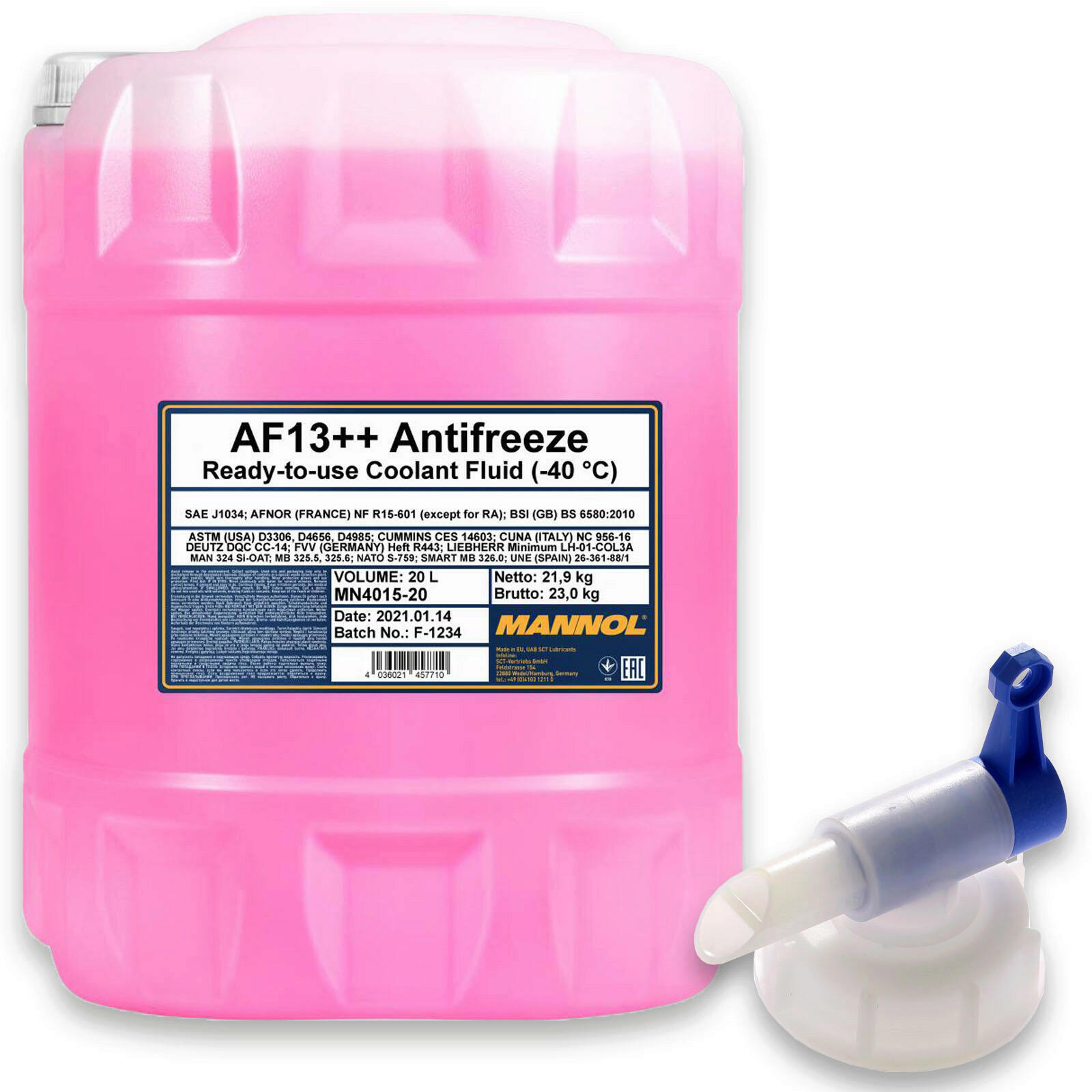 20L Mannol Kühlerfrostschutz AF13++ Rot High Perfomance -40 Grad + Ausla...