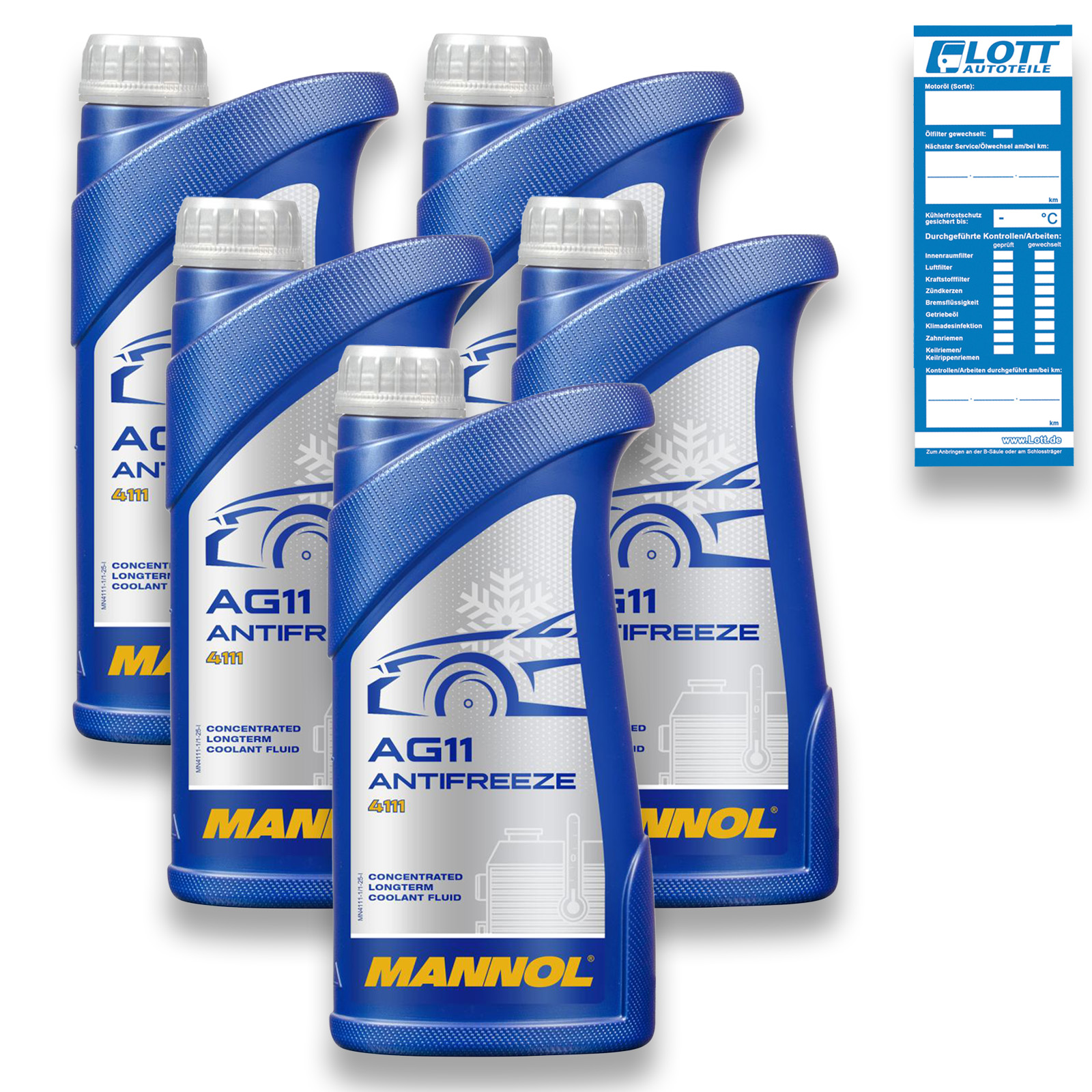 5x 1L Mannol Frostschutz Antifreeze K&uuml;hlerfrostschutz AG11 K&uuml;hlmittel Blau