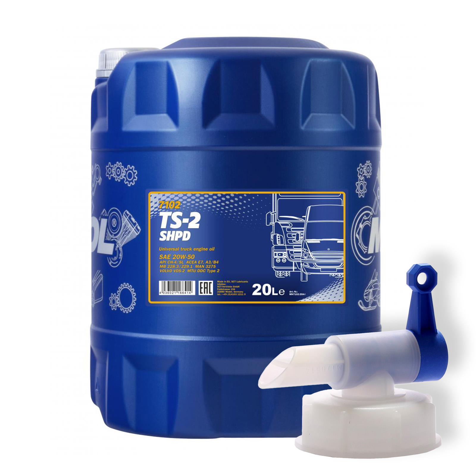20L MANNOL TS-2 SHPD Motoröl Mehrbereichsöl API CH-4/SL ACEA A3 + A...