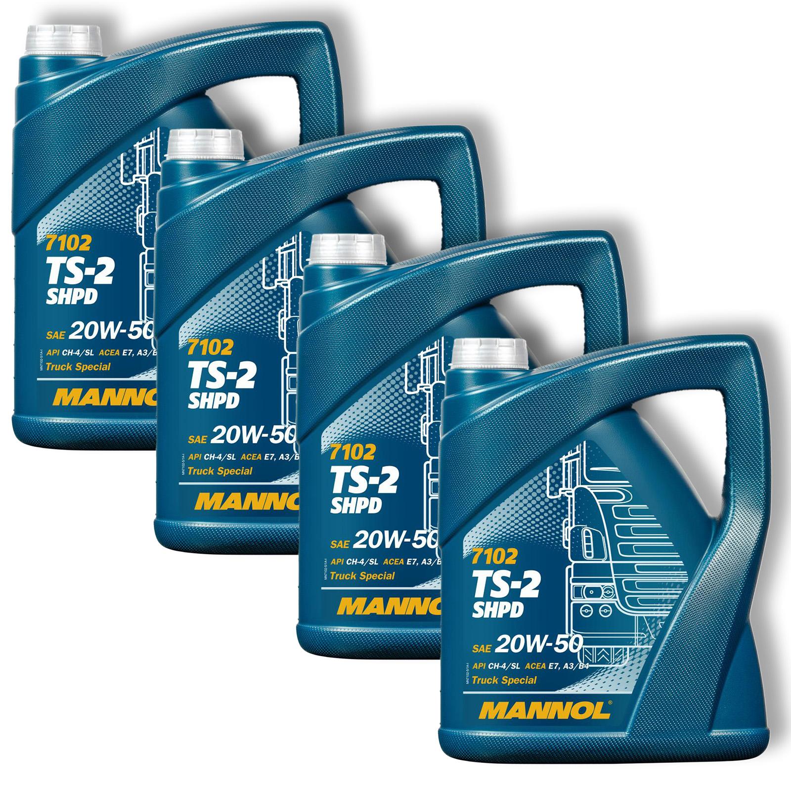4x 5L MANNOL TS-2 SHPD Motoröl Mehrbereichsöl passend für API CH-4/SL ACEA A3/B4 MB 229.1