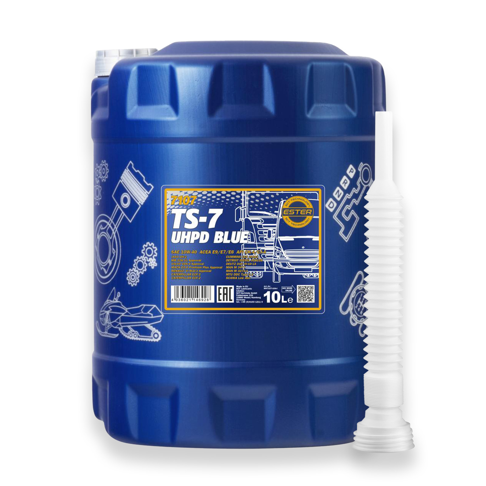 10L MANNOL TS-7 UHPD Blue Motoröl 10W-40 ACEA E8 E11 API CK-4/CJ-4 + Sch...