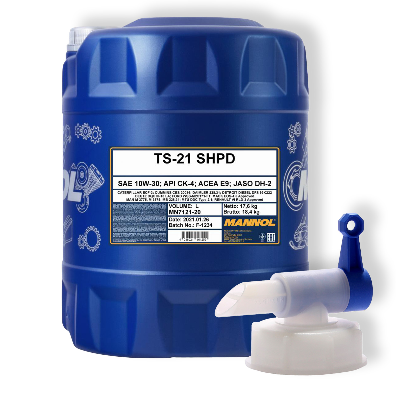 20L Mannol TS-21 SHPD 10W-30 Motoröl Diesel LKW API CK-4 ACEA E9 + Ausla...