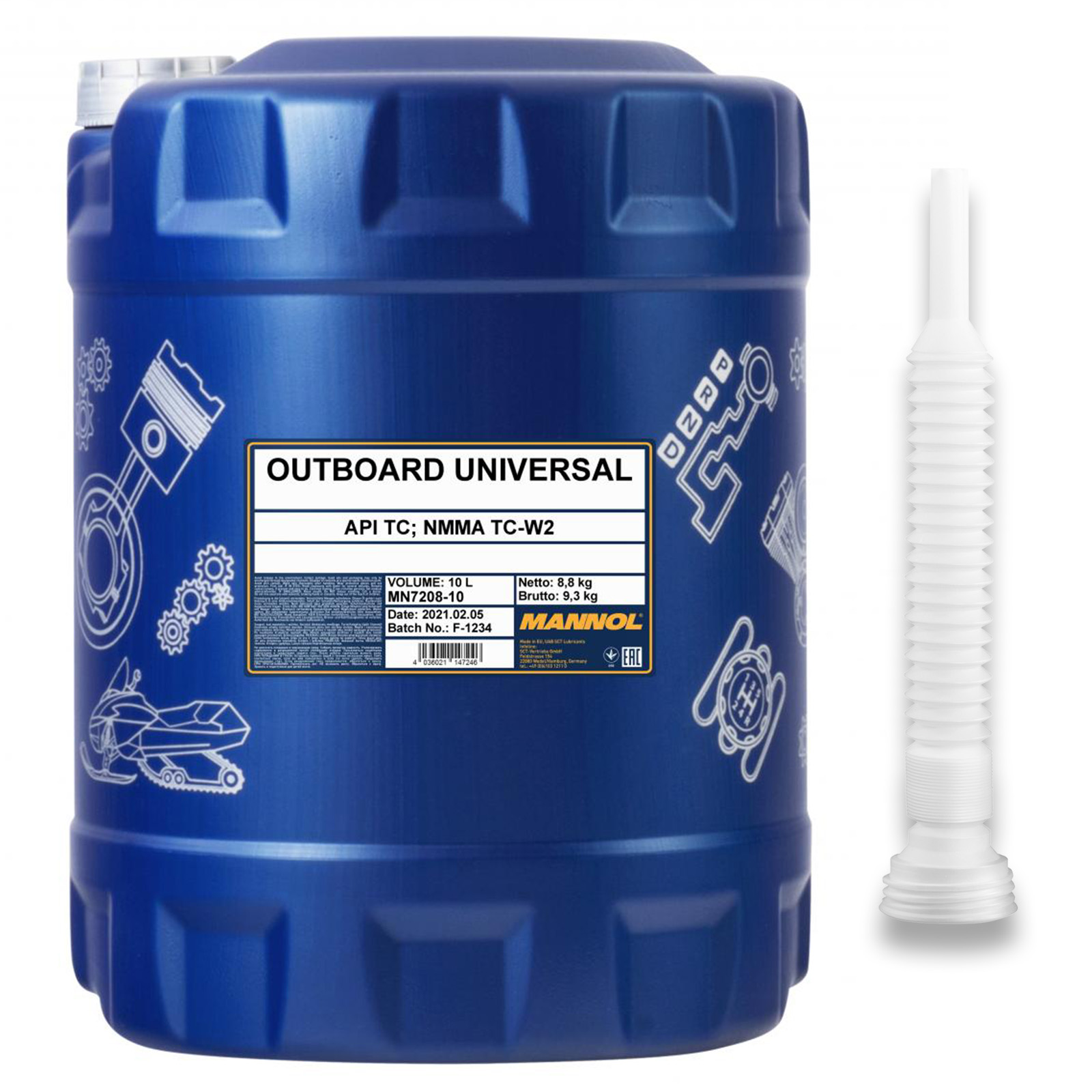 10L MANNOL Outboard Universal Motoröl 2-Takt API TC NMMA TC-W2 + Schlauch