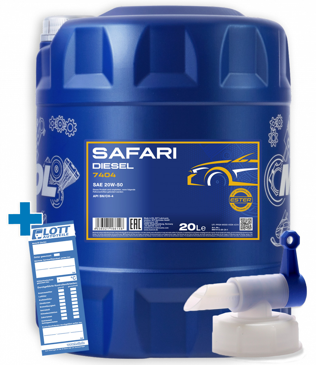 20L Mannol Safari 20W-50 Motorenöl API SL/CH-4 Universal ÖL + Auslaufhahn