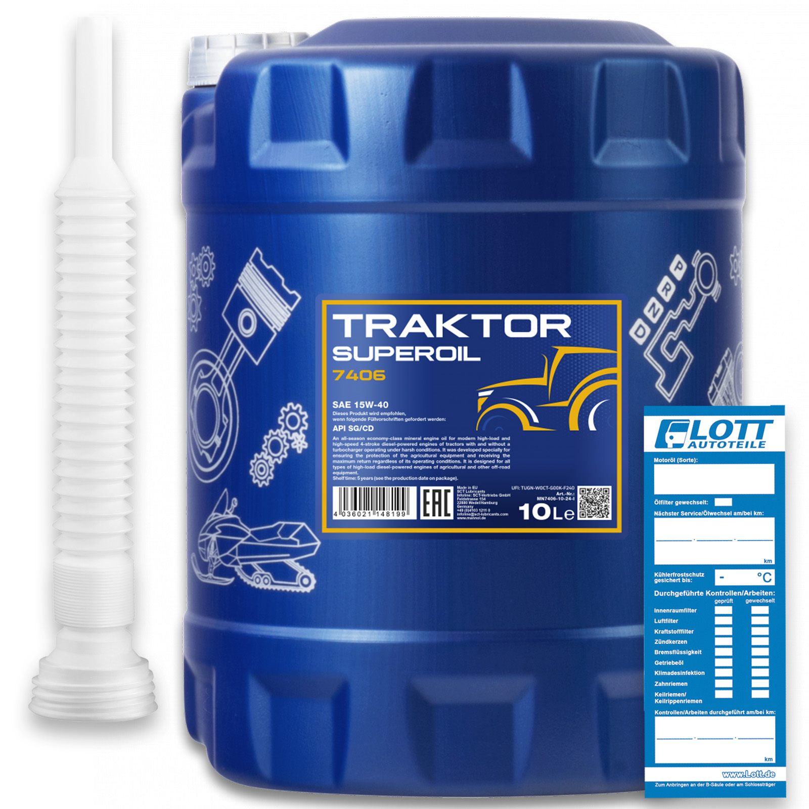 10L Mannol Traktor Superoil Motorenöl 15W-40 API SG/CD ÖL Motoröl + Schlauch